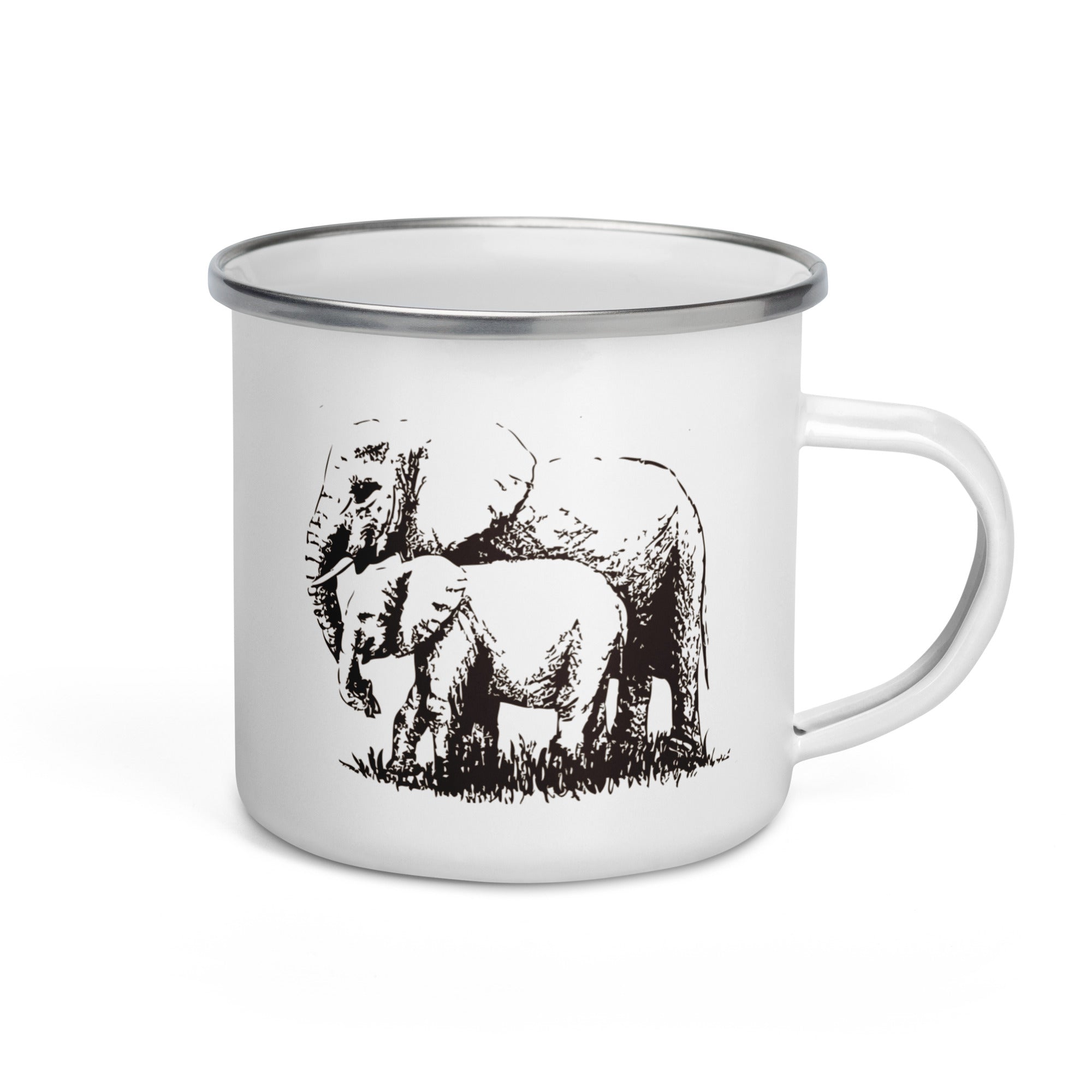Enamel Mug- Hand Drawn Elephant Mono
