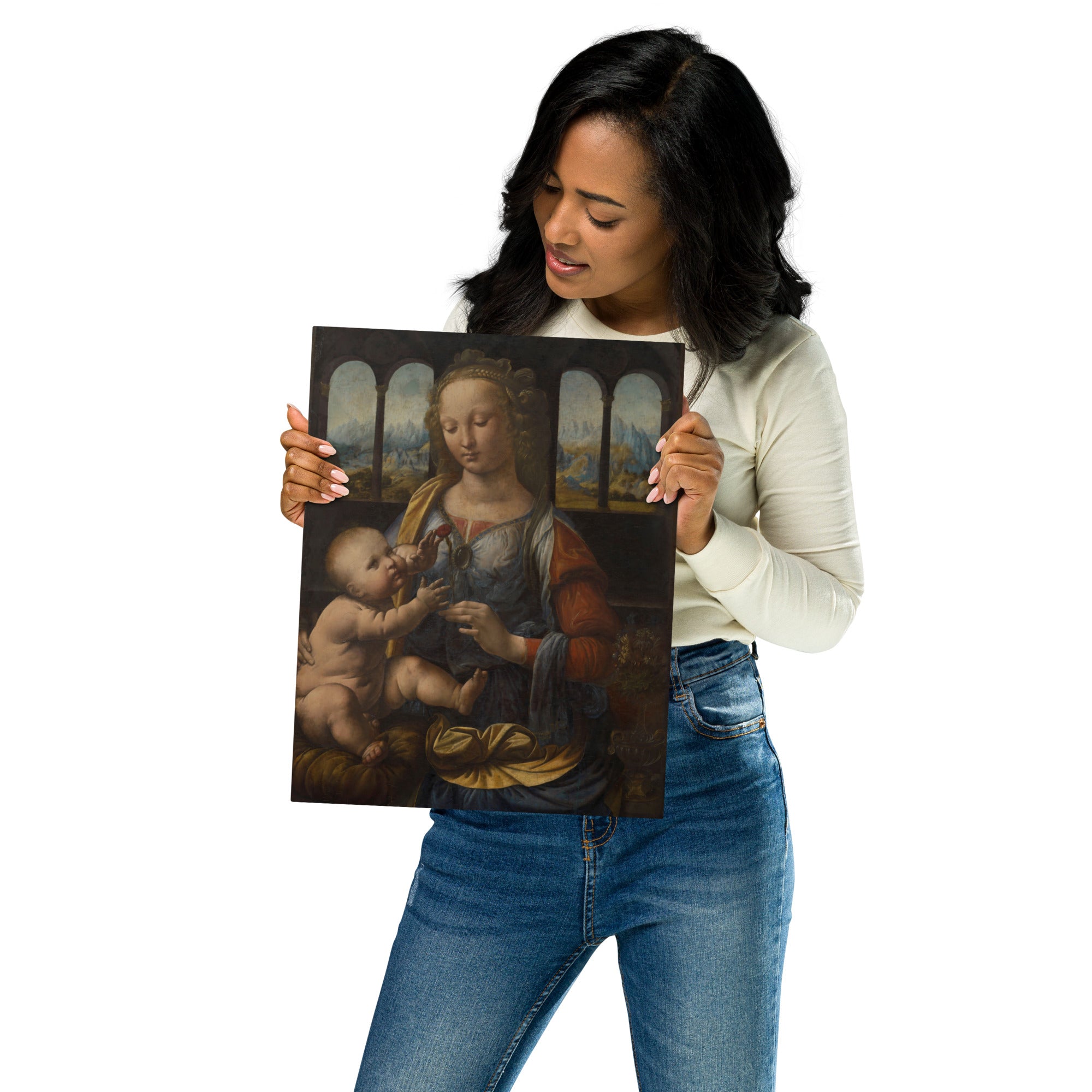 Metal prints-Leonardo da Vinci-Italian 1452-1519-Madonna of the Carnation 1475