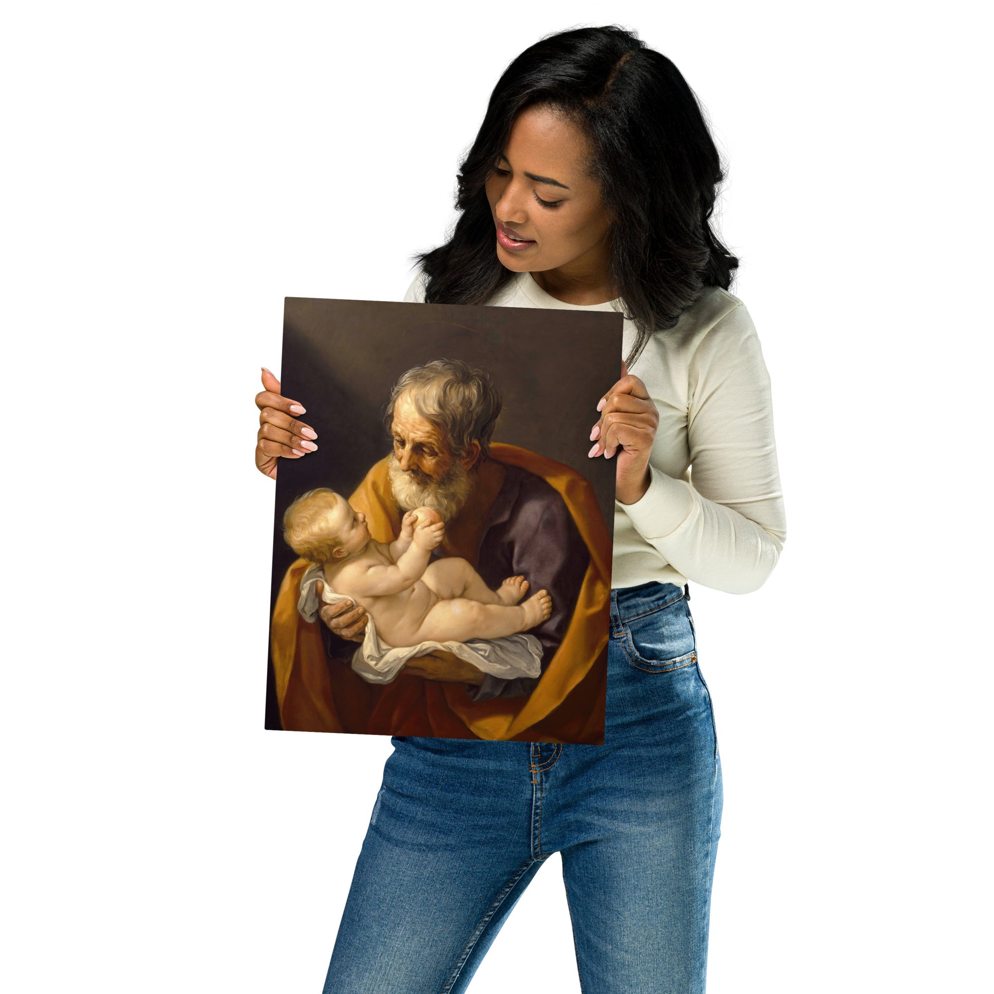 Metal prints-Guido Reni-Italian 1575-1642-Saint Joseph and the Christ Child