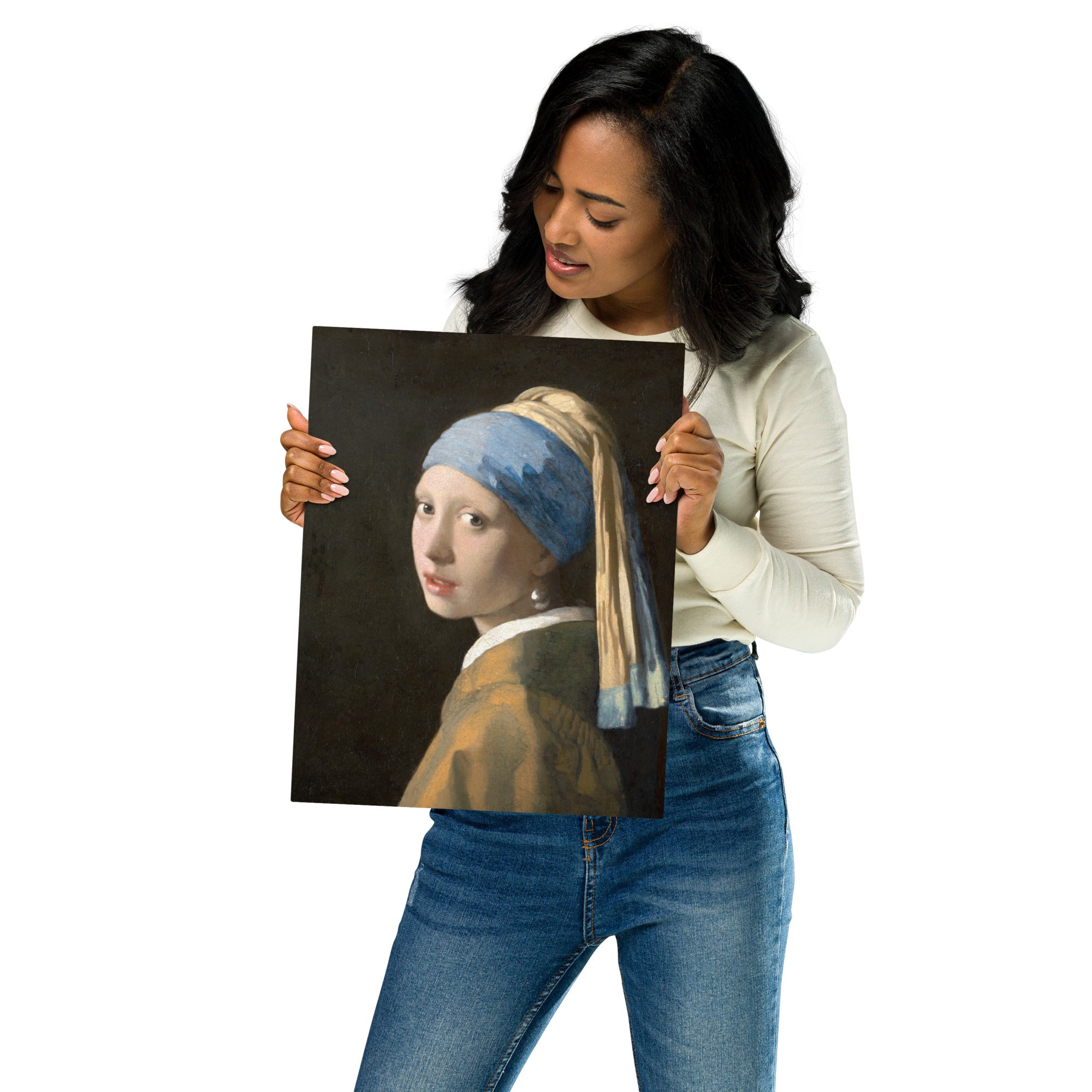 Metal prints-Johannes Vermeer-Dutch 1632-1675-Girl with a Pearl Earring 1665