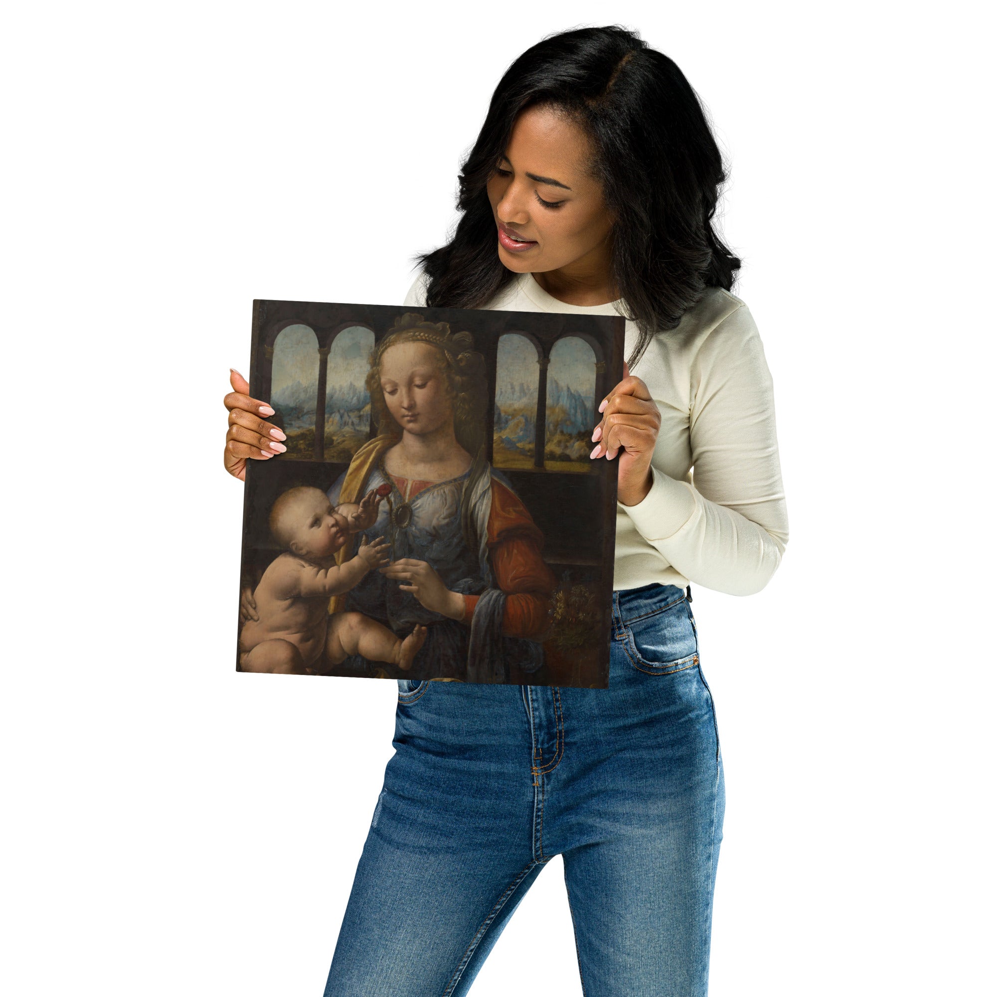 Metal prints-Leonardo da Vinci-Italian 1452-1519-Madonna of the Carnation 1475