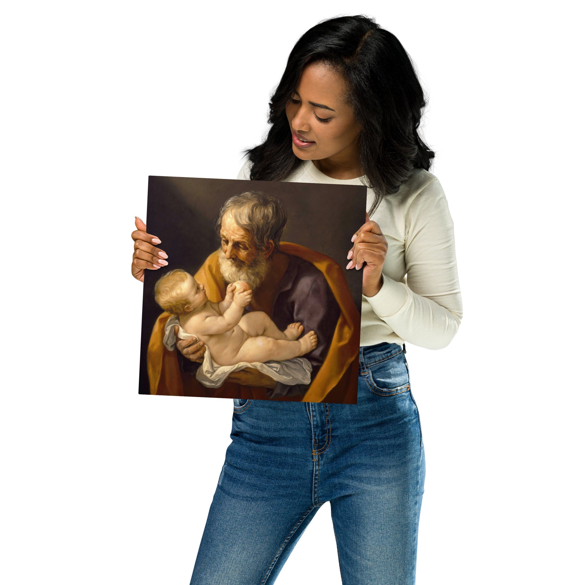 Metal prints-Guido Reni-Italian 1575-1642-Saint Joseph and the Christ Child