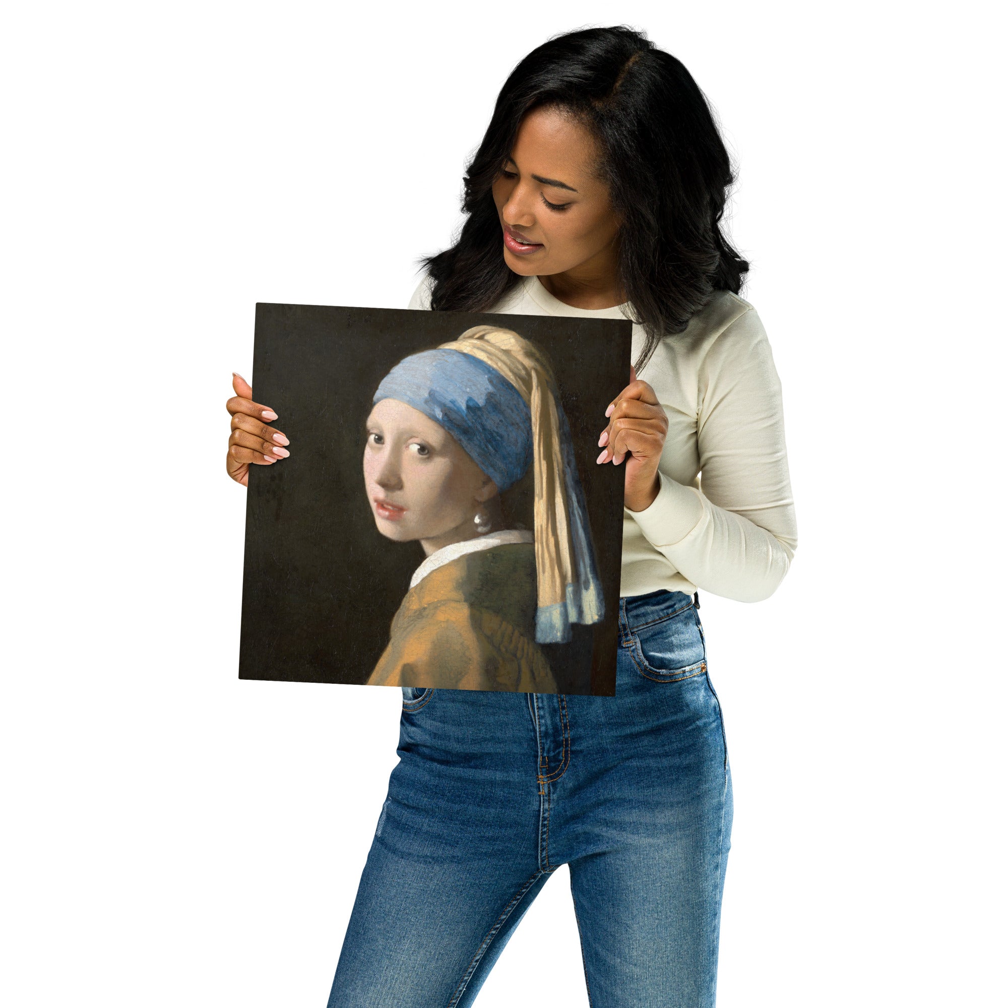 Metal prints-Johannes Vermeer-Dutch 1632-1675-Girl with a Pearl Earring 1665