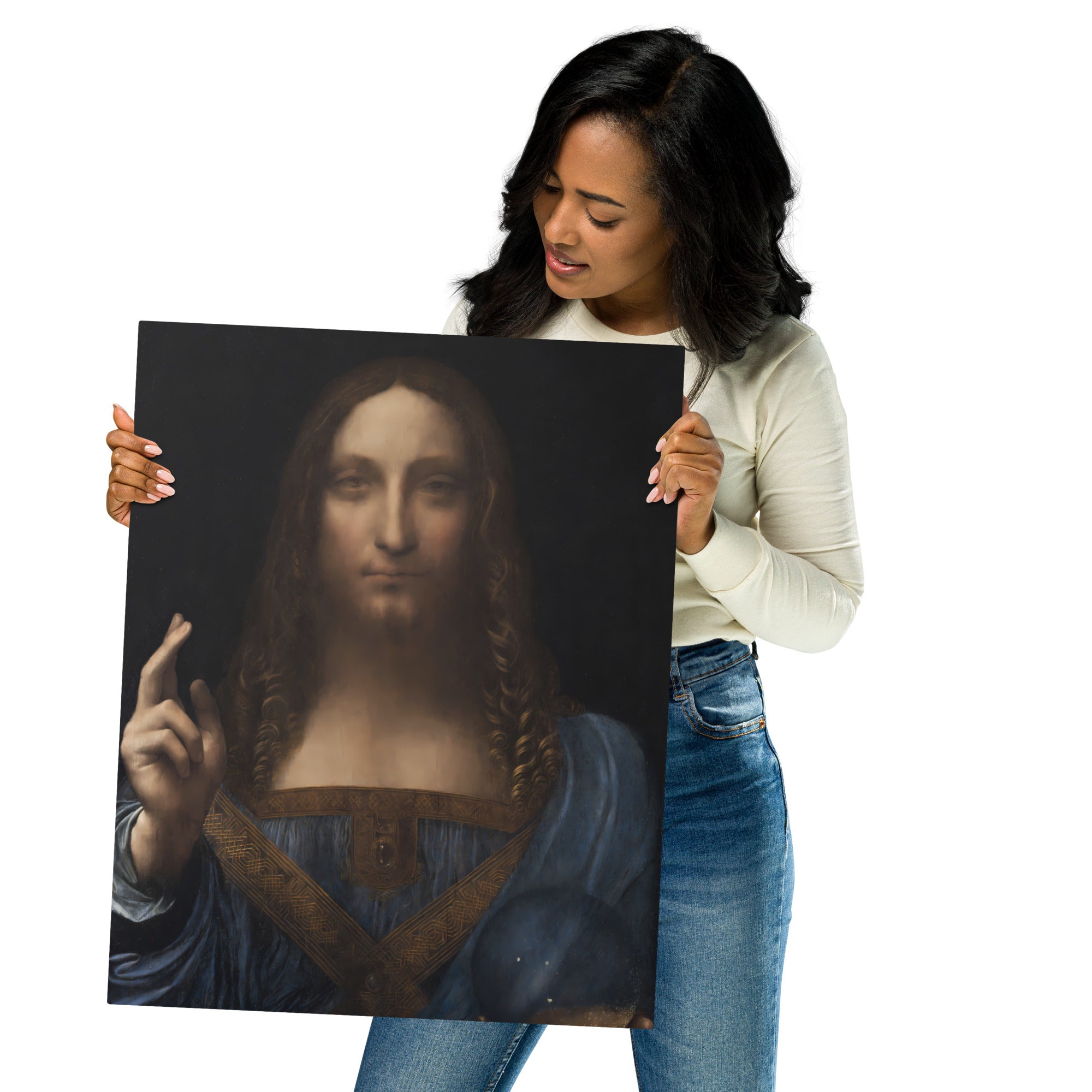 Metal prints-Leonardo da Vinci-Italian 1452-1519-Salvator Mundi 1500