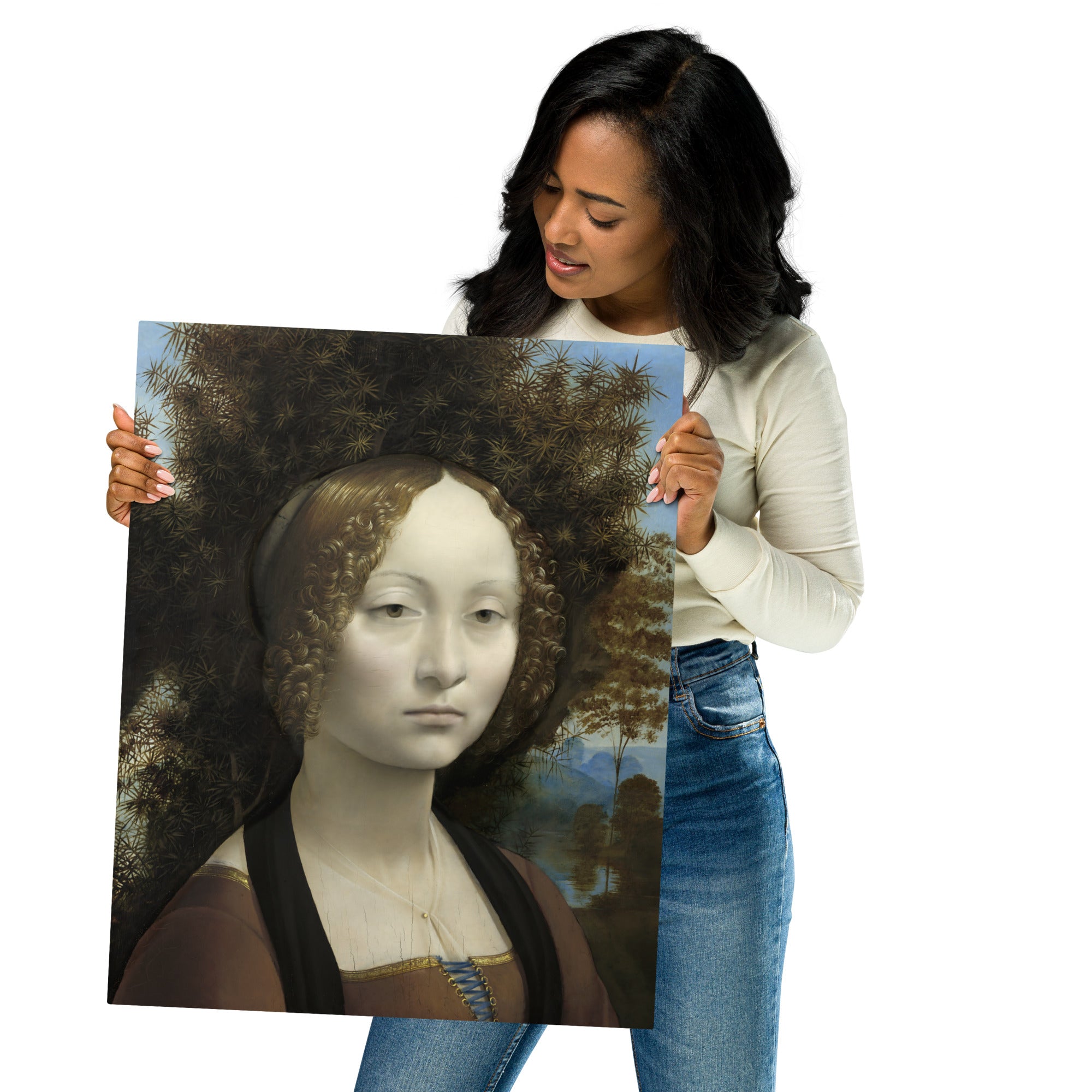 Metal prints-Leonardo da Vinci-Italian 1452-1519-Ginevra de Benci 1474-1478