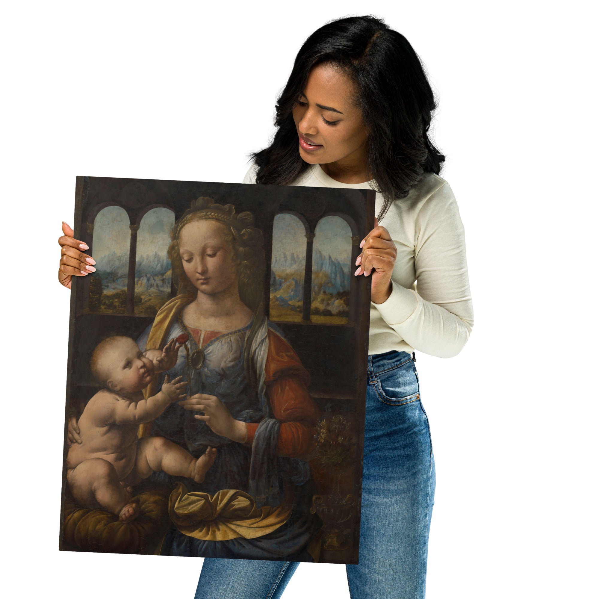 Metal prints-Leonardo da Vinci-Italian 1452-1519-Madonna of the Carnation 1475