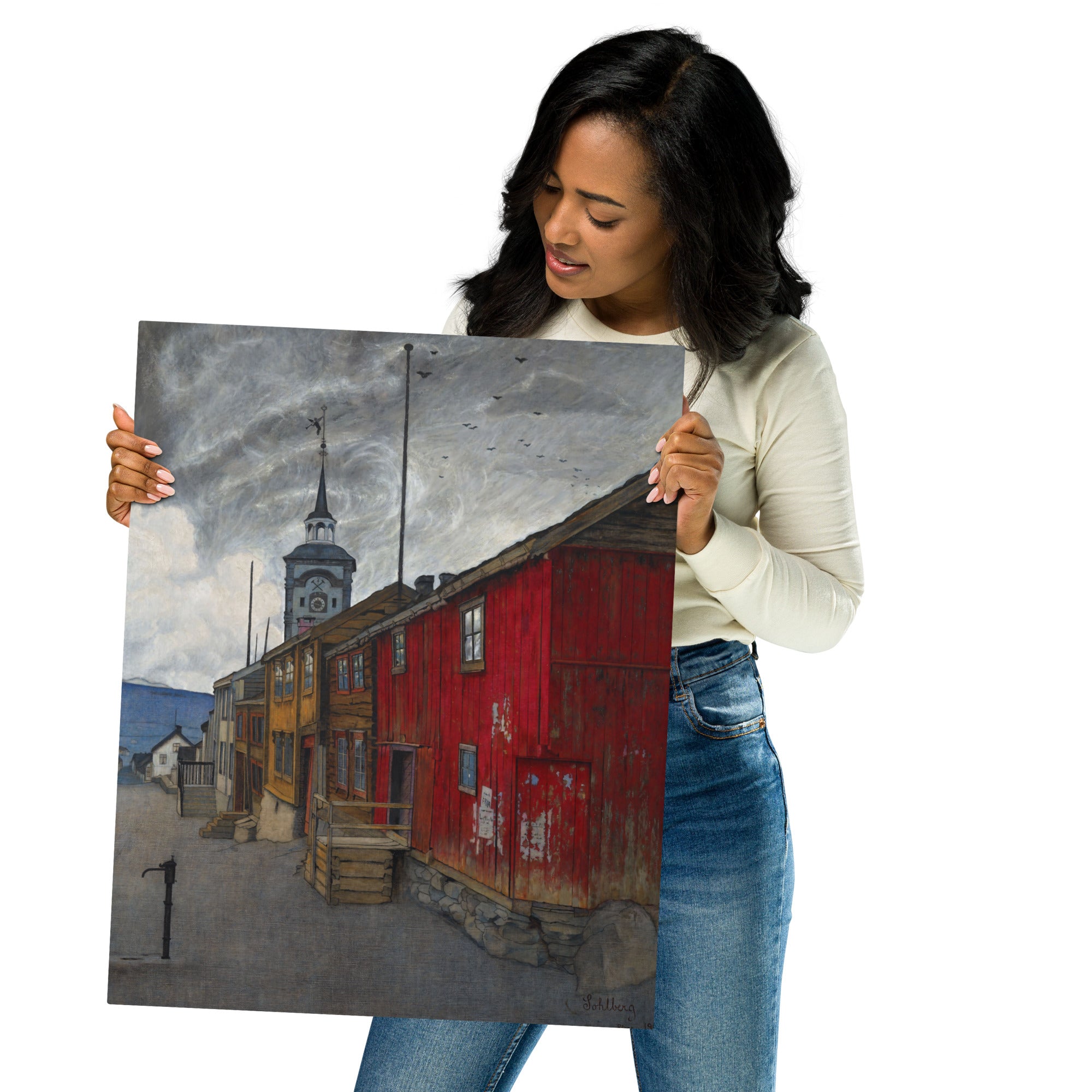 Metal prints-Harald Sohlberg-Norwegian 1877 - 1935-Street in Røros 1902