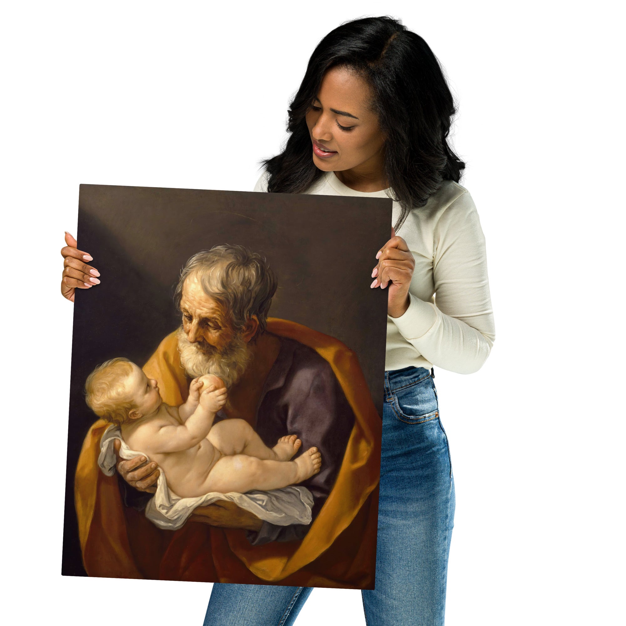 Metal prints-Guido Reni-Italian 1575-1642-Saint Joseph and the Christ Child