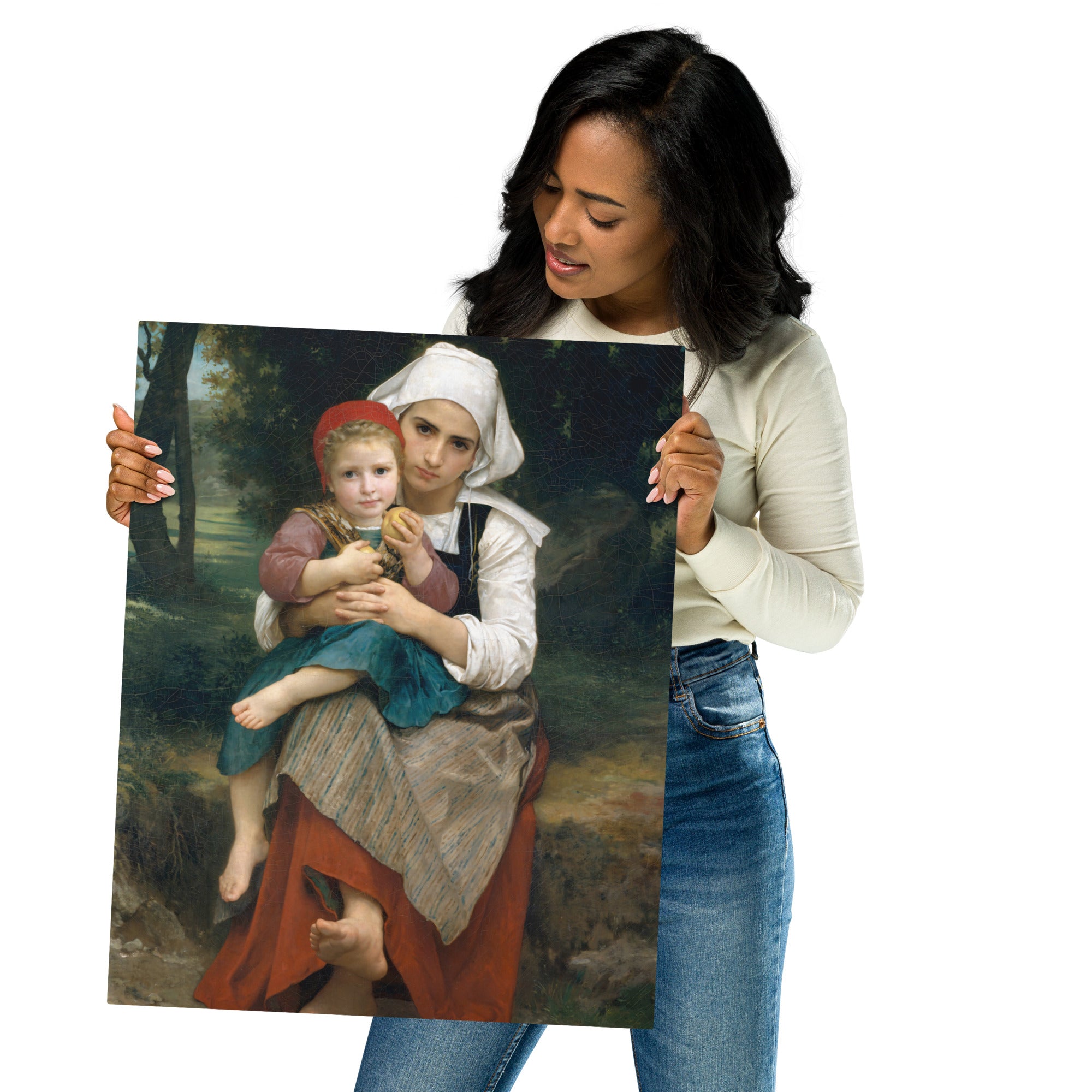 Metal prints-William Bouguereau-French 1825-1905-Breton Brother and Sister 1871