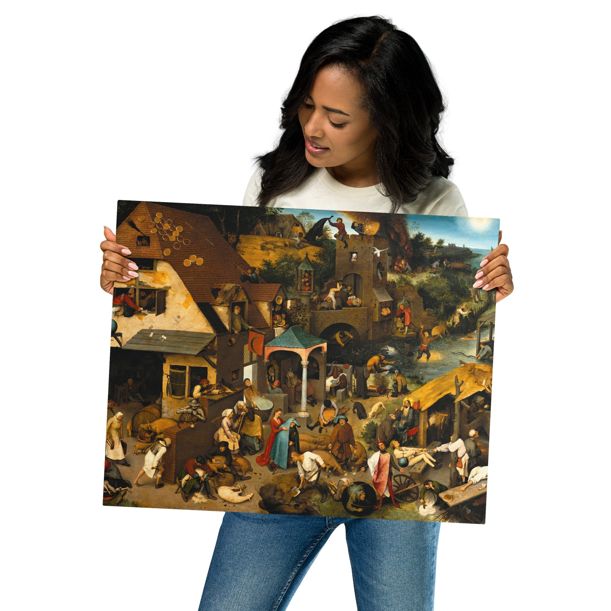 Metal prints-Pieter Bruegel The Elder-Flemish, 1525 - 1569-Netherlandish Proverbs 1559