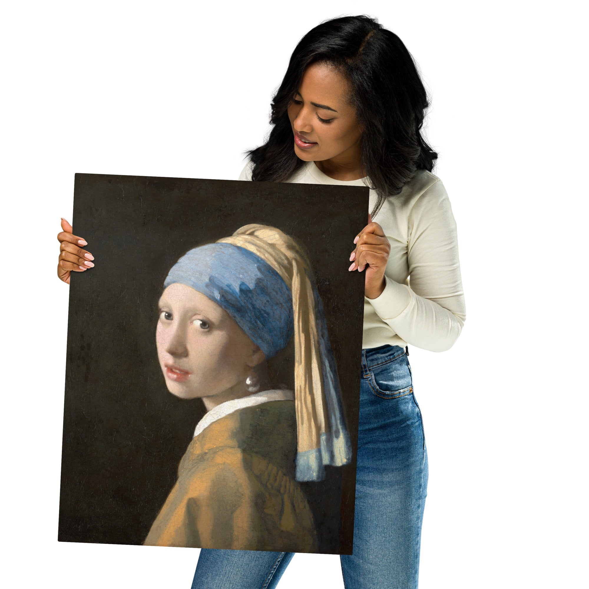 Metal prints-Johannes Vermeer-Dutch 1632-1675-Girl with a Pearl Earring 1665