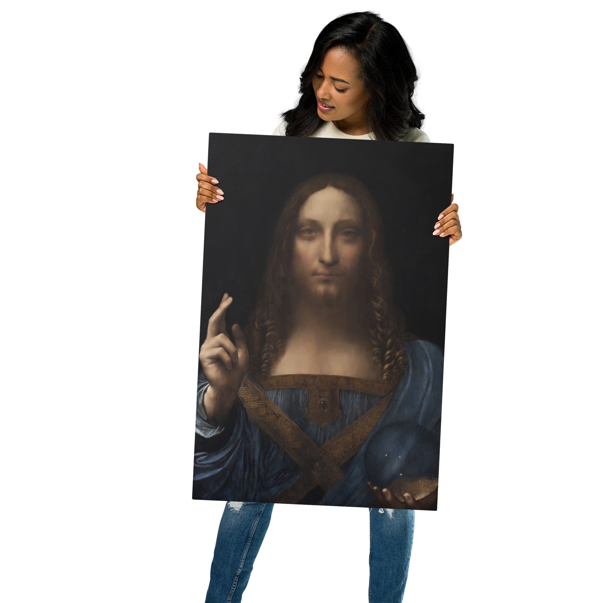 Metal prints-Leonardo da Vinci-Italian 1452-1519-Salvator Mundi 1500