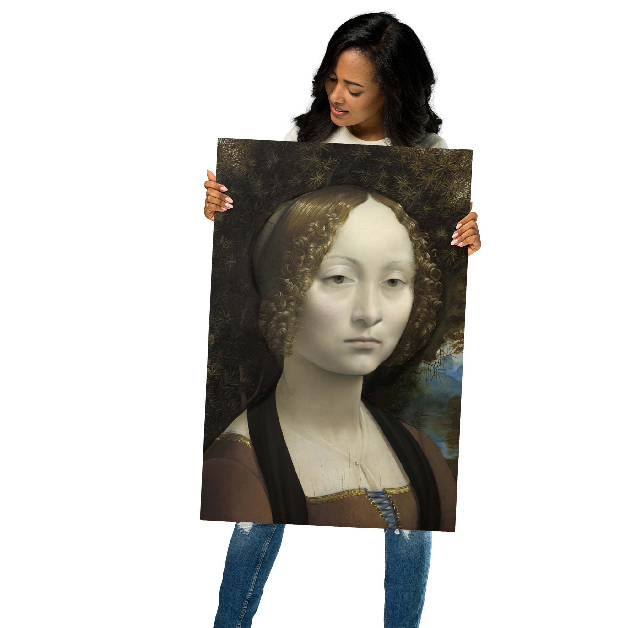 Metal prints-Leonardo da Vinci-Italian 1452-1519-Ginevra de Benci 1474-1478