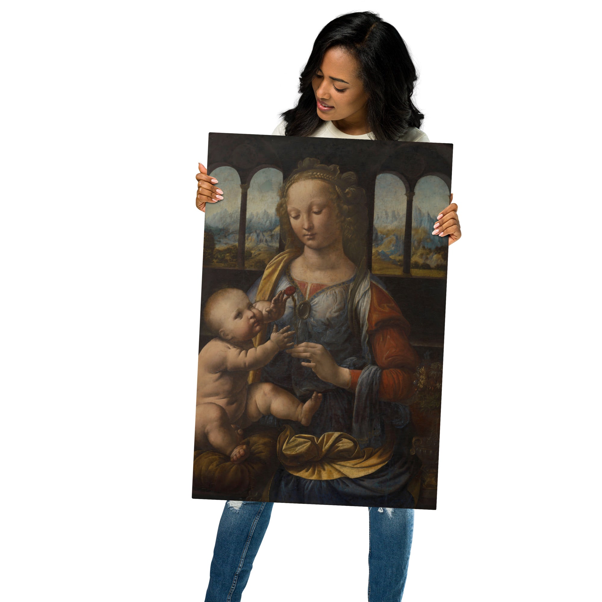 Metal prints-Leonardo da Vinci-Italian 1452-1519-Madonna of the Carnation 1475