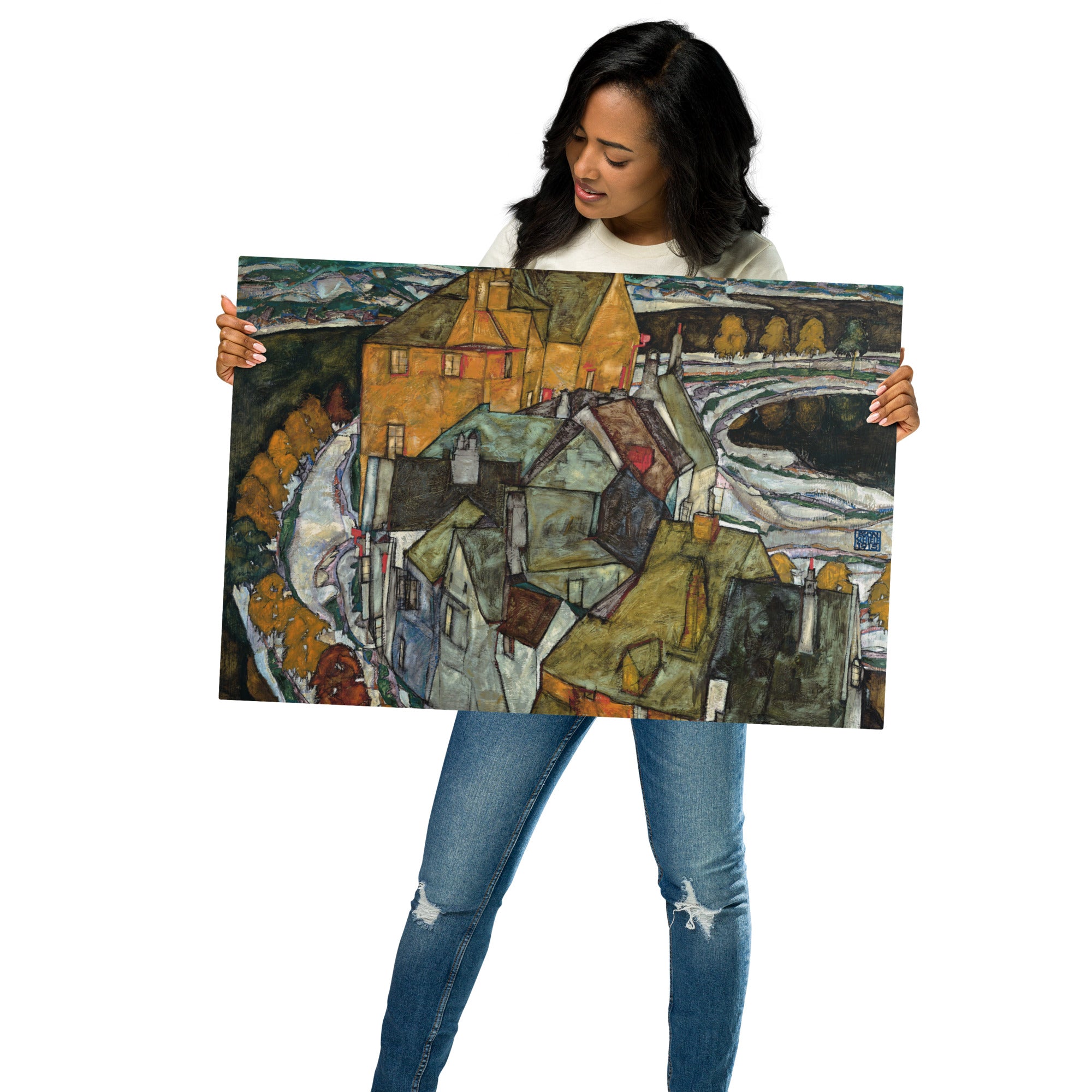 Metal prints-Egon Schiele-Austrian 1890 - 1928-Crescent of Houses II 1915