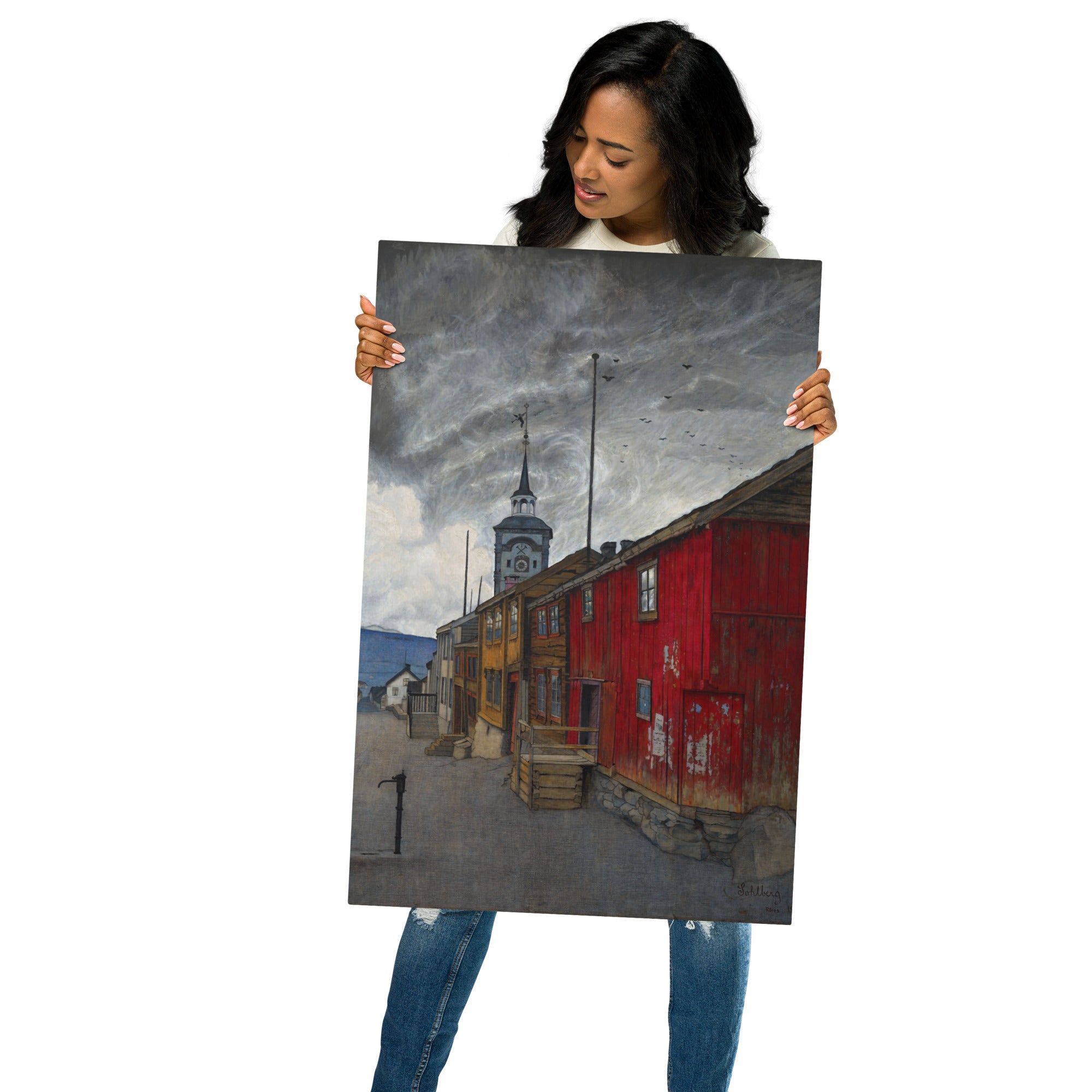 Metal prints-Harald Sohlberg-Norwegian 1877 - 1935-Street in Røros 1902