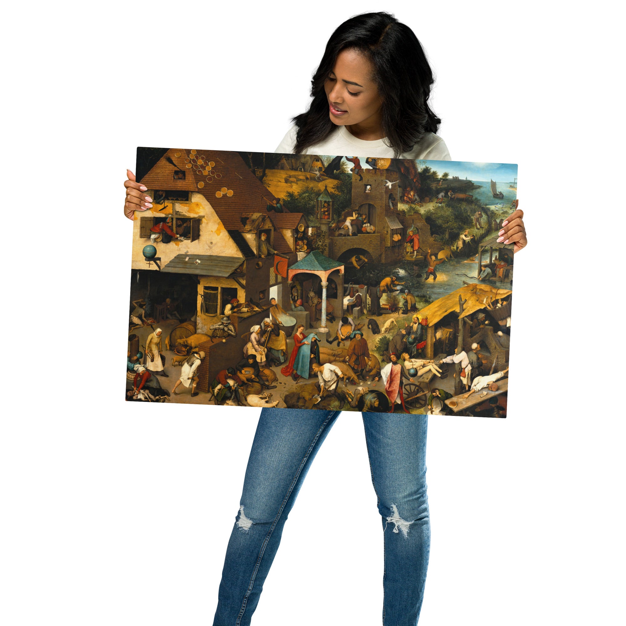 Metal prints-Pieter Bruegel The Elder-Flemish, 1525 - 1569-Netherlandish Proverbs 1559