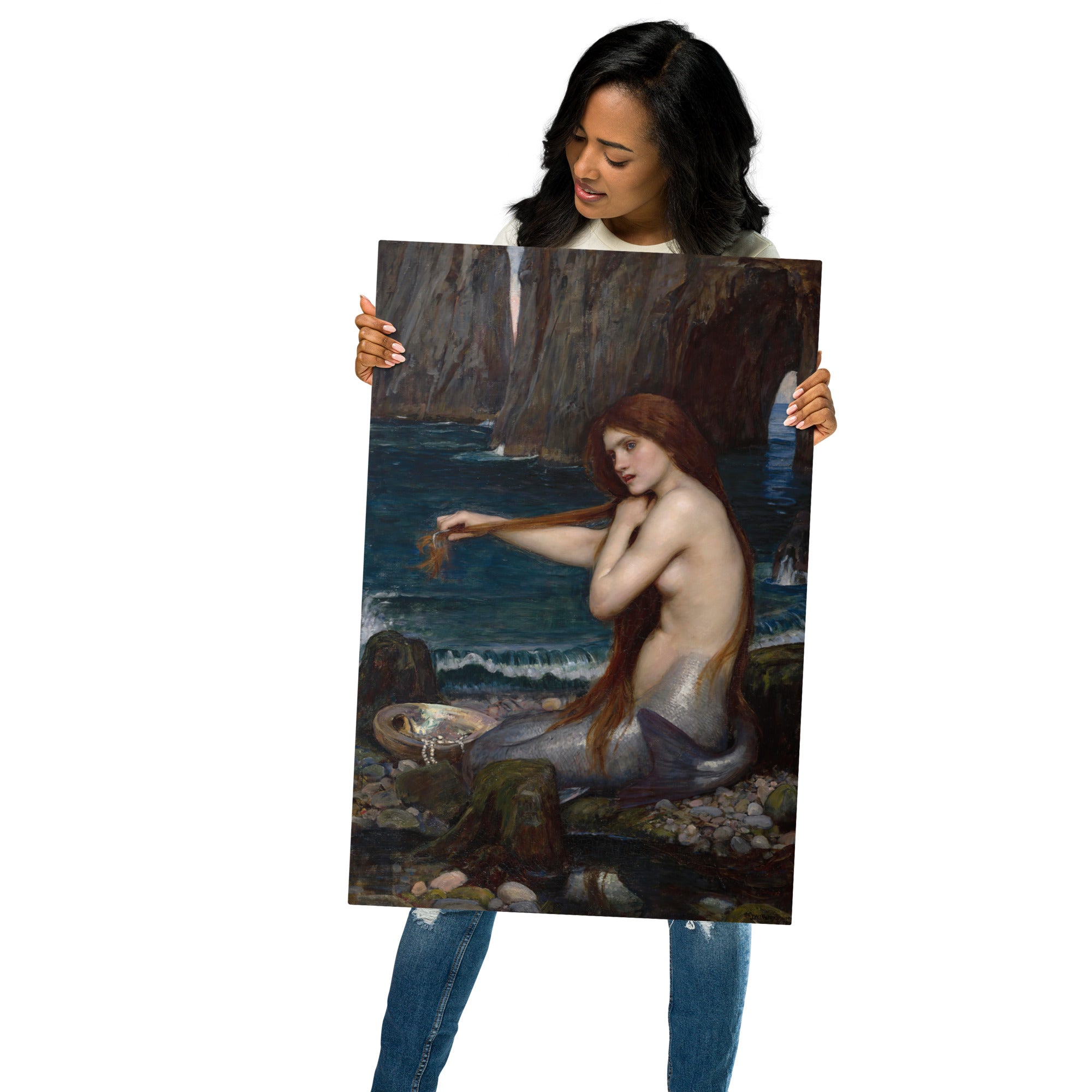 Metal prints-John William Waterhouse-English 1849-1917-A Mermaid 1900