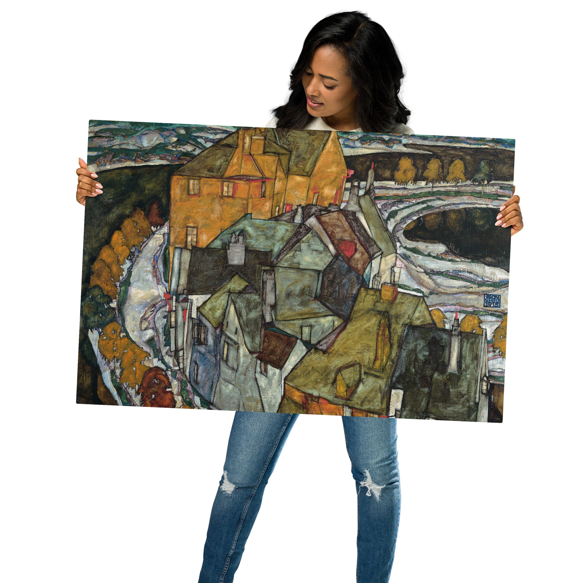 Metal prints-Egon Schiele-Austrian 1890 - 1928-Crescent of Houses II 1915