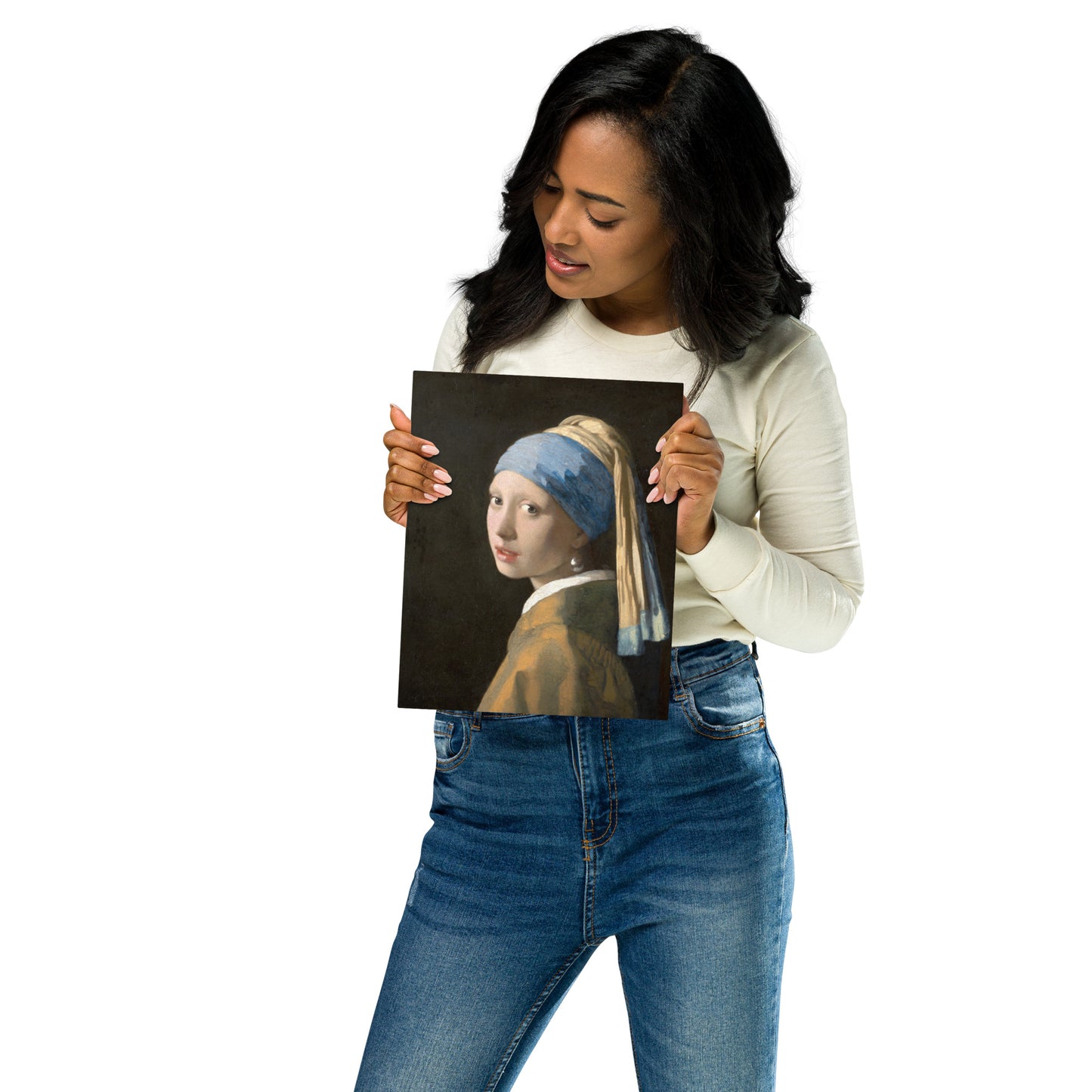 Metal prints-Johannes Vermeer-Dutch 1632-1675-Girl with a Pearl Earring 1665
