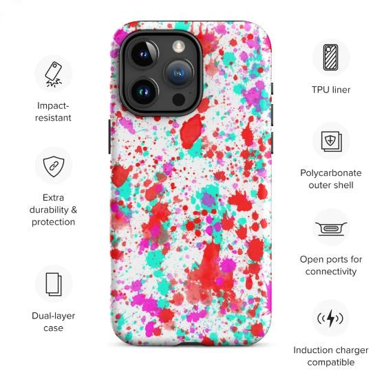 Tough Case for iPhone®- Paint Splatter Red with Cyan