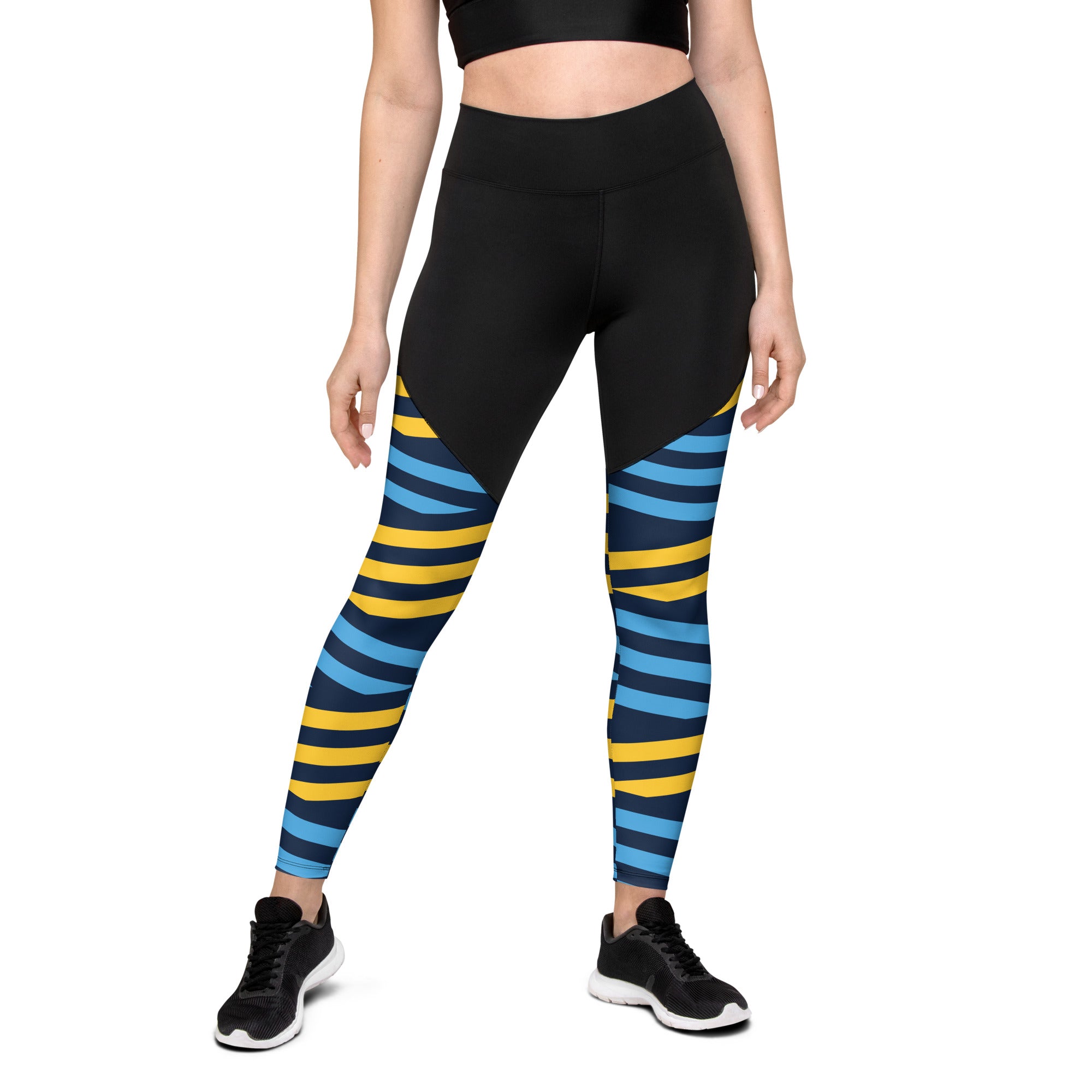 Sports Leggings- Blue and Yellow Stripes