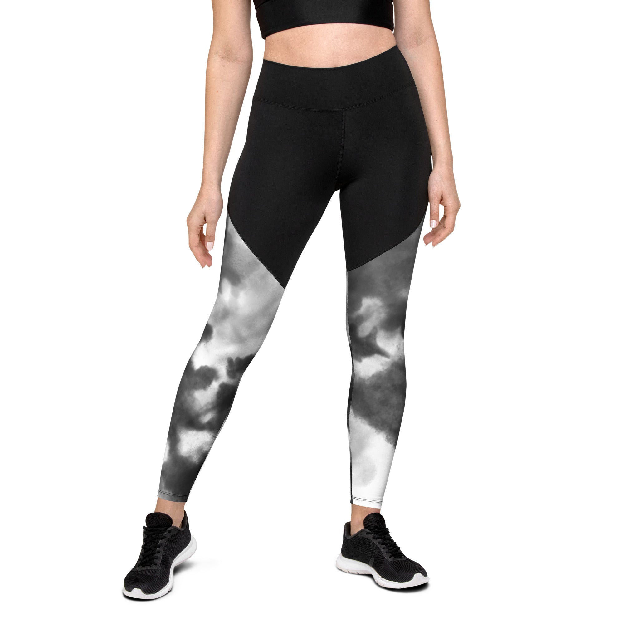 Sports Leggings- Black Watercolor