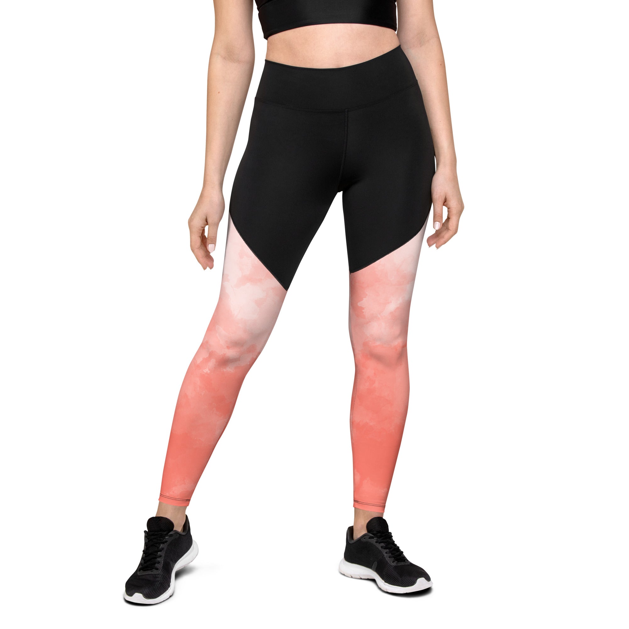 Sports Leggings- Coral Watercolor