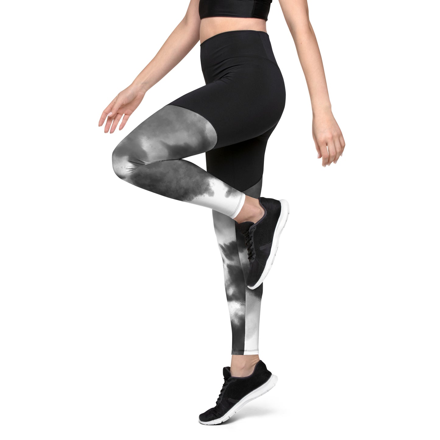 Sports Leggings- Black Watercolor