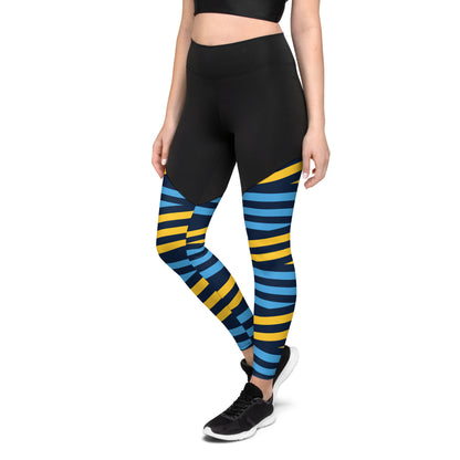 Sports Leggings- Blue and Yellow Stripes