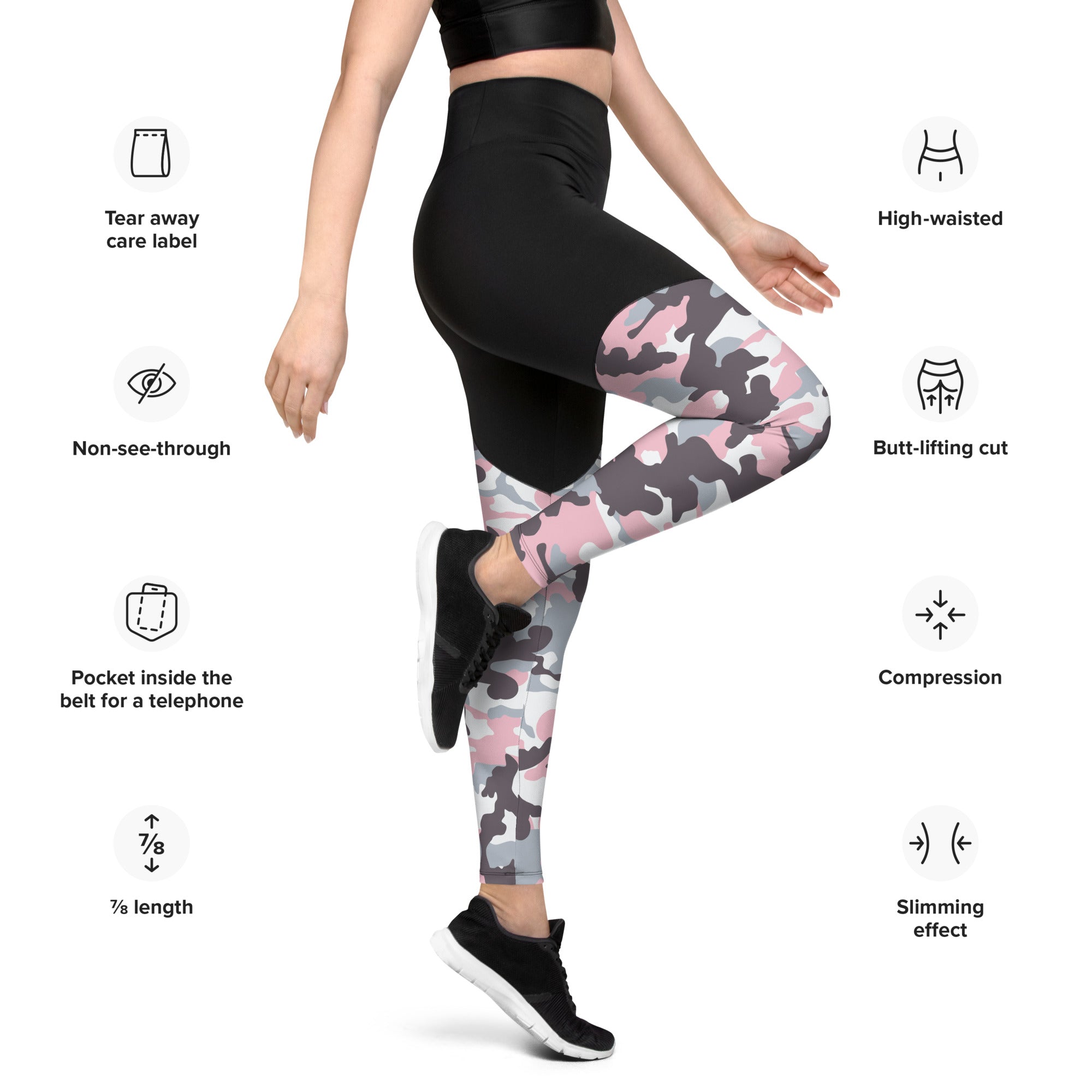 Sports Leggings- Camo Light Pink