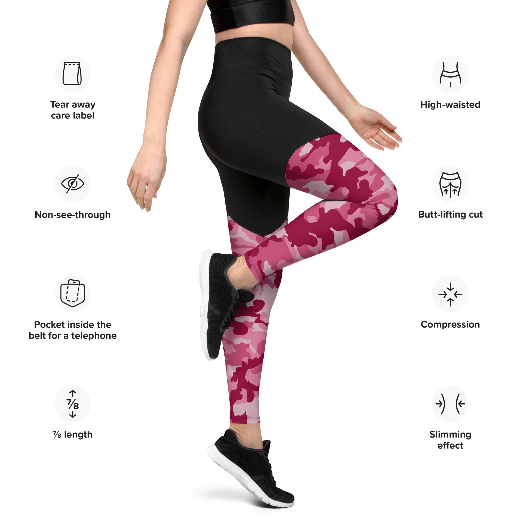 Sports Leggings- Camo Dark Pink