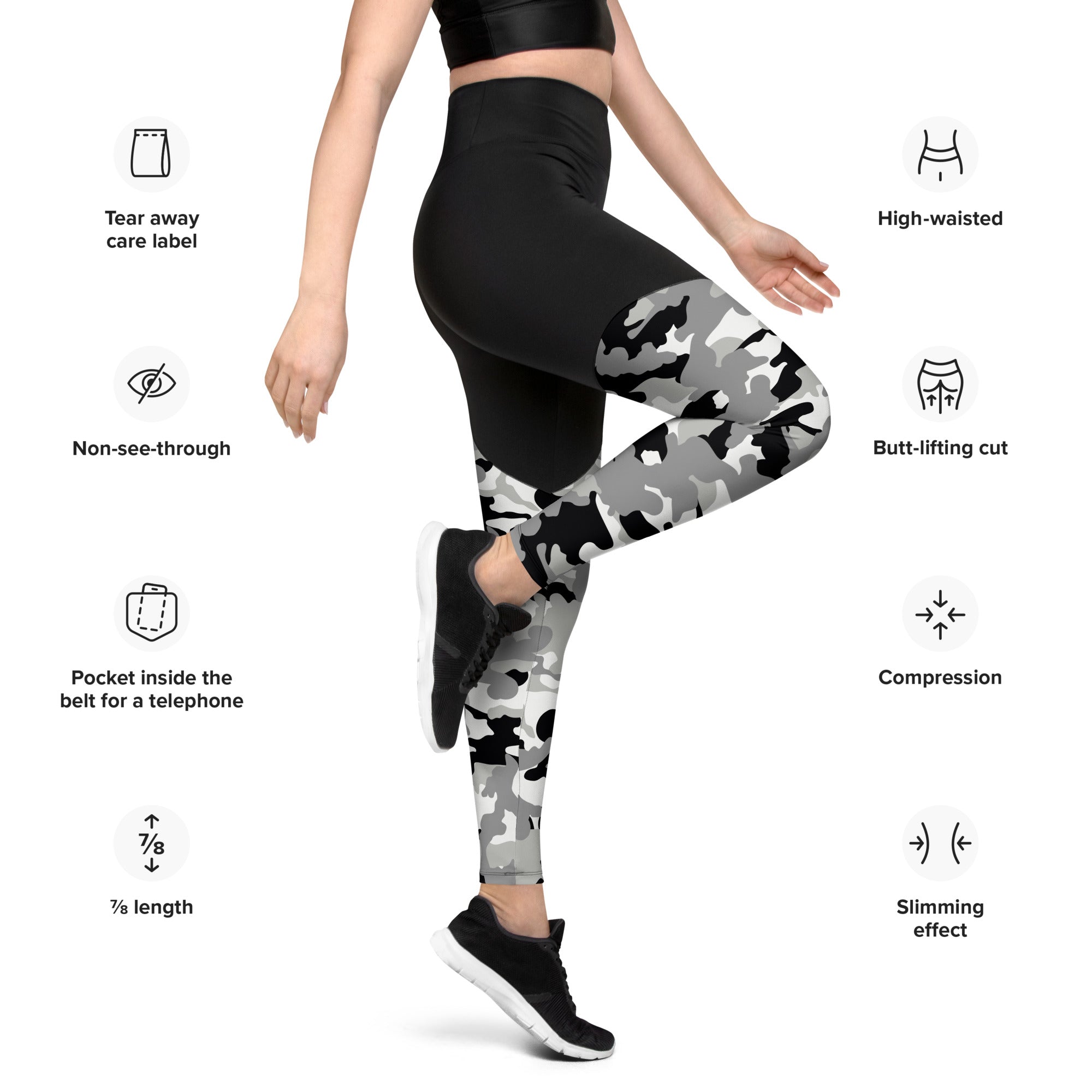 Sports Leggings- Camo Black