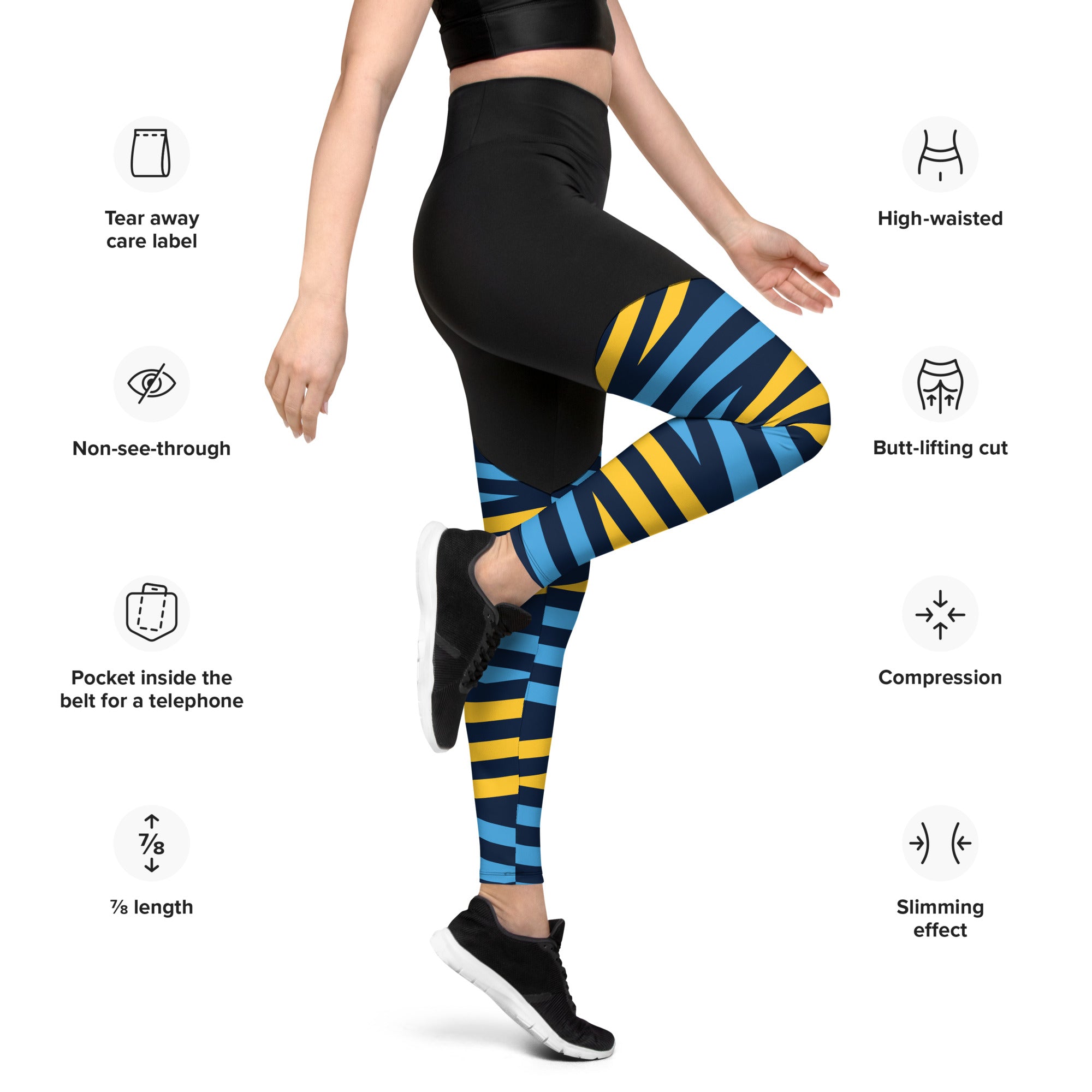 Sports Leggings- Blue and Yellow Stripes