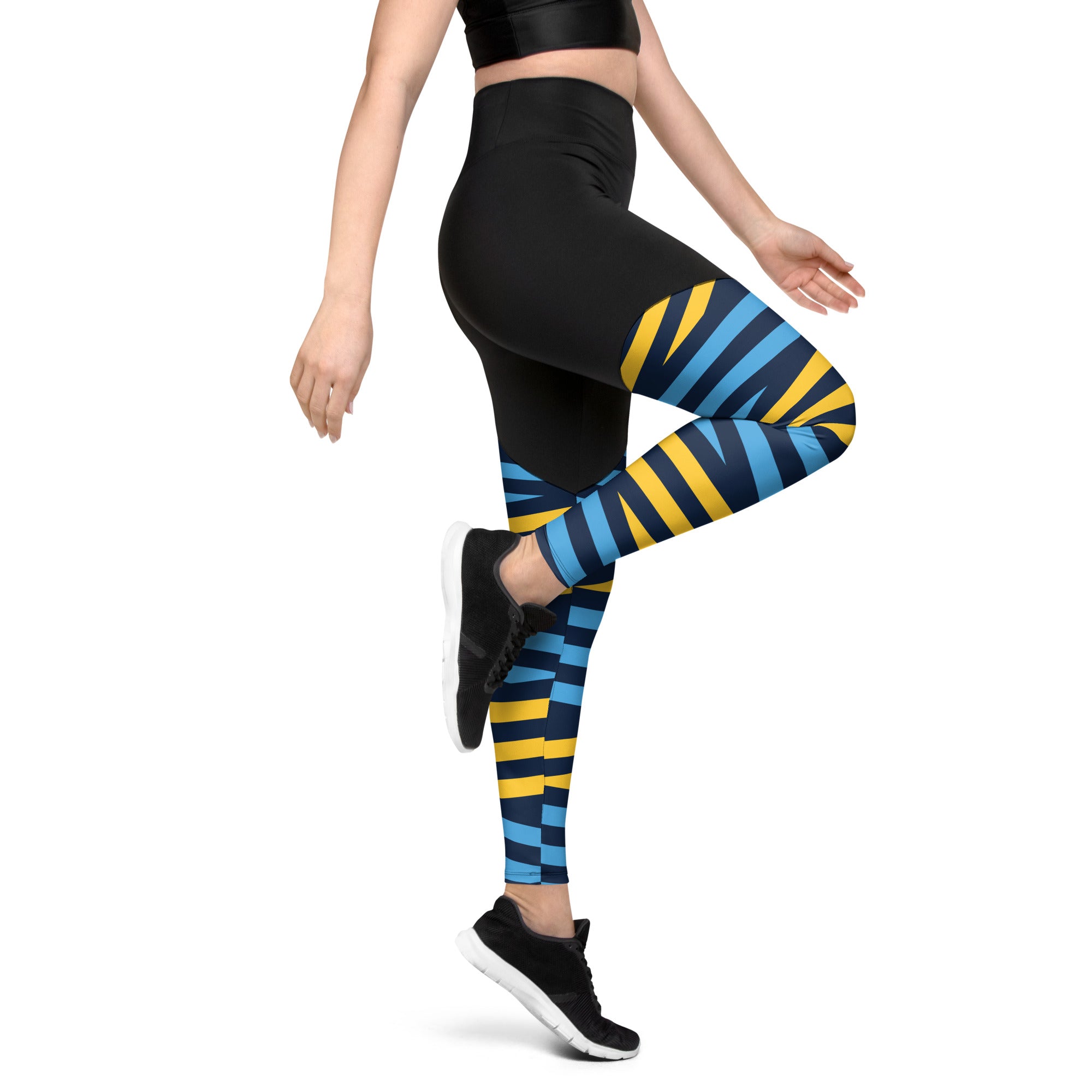 Sports Leggings- Blue and Yellow Stripes