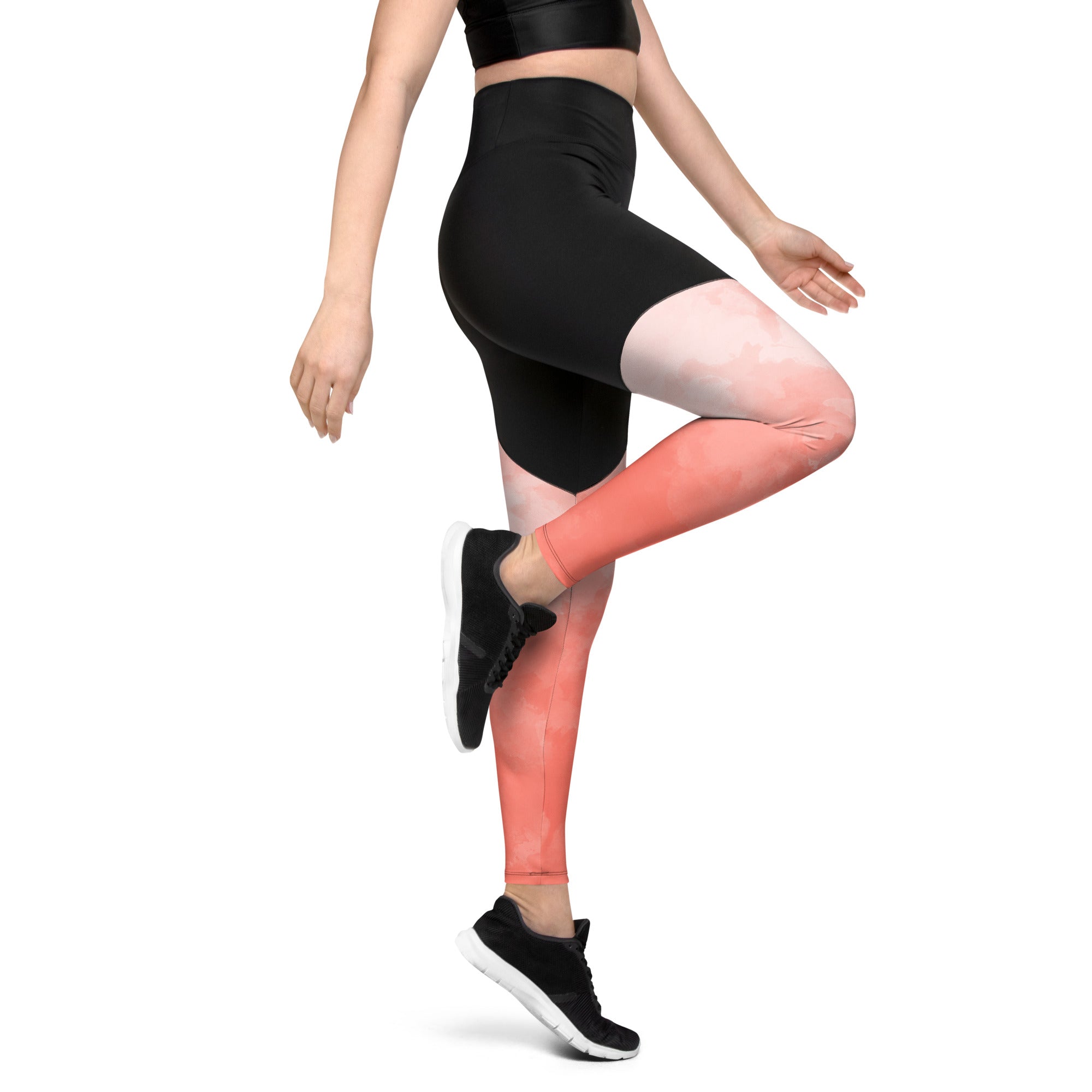 Sports Leggings- Coral Watercolor