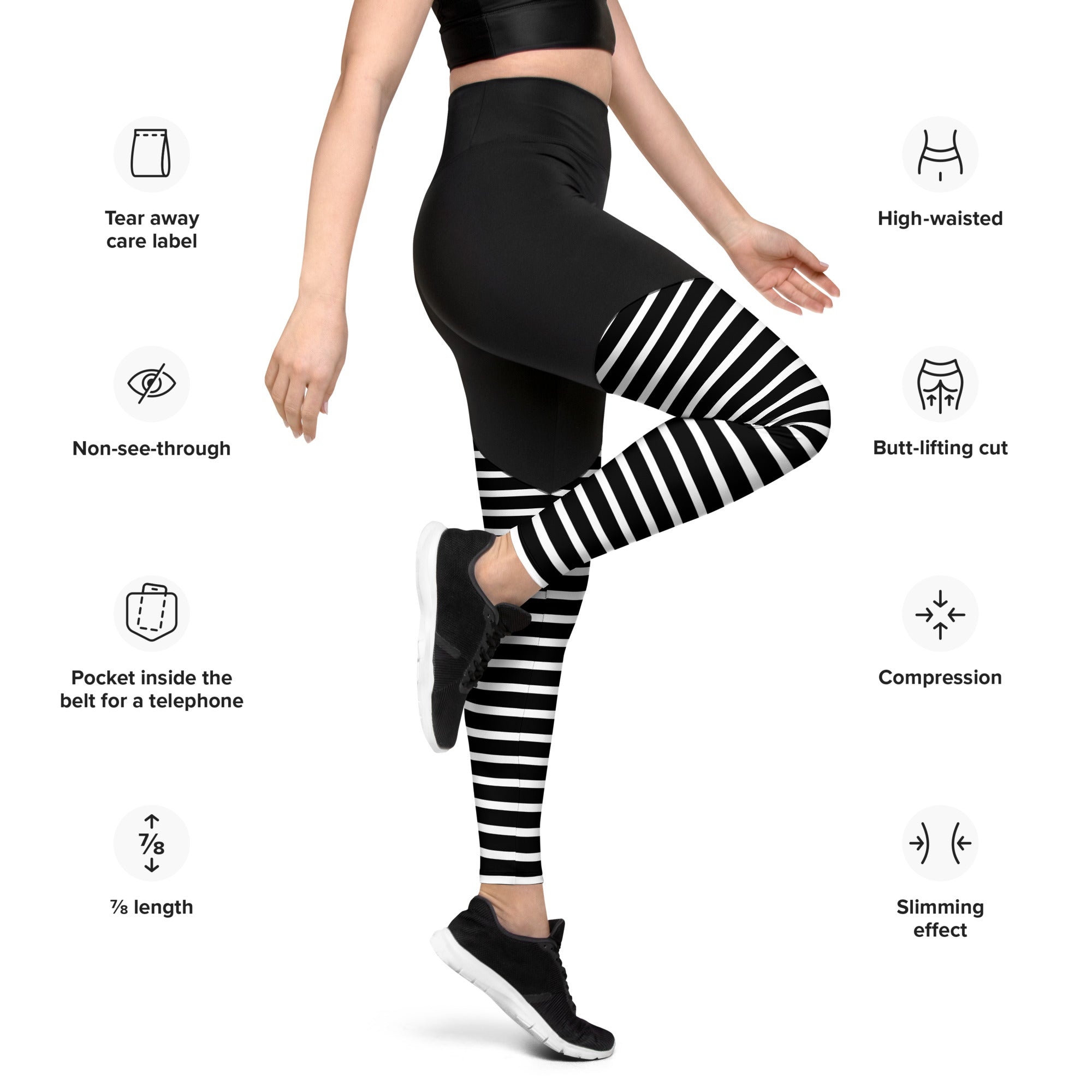 Sports Leggings- Black Stripes