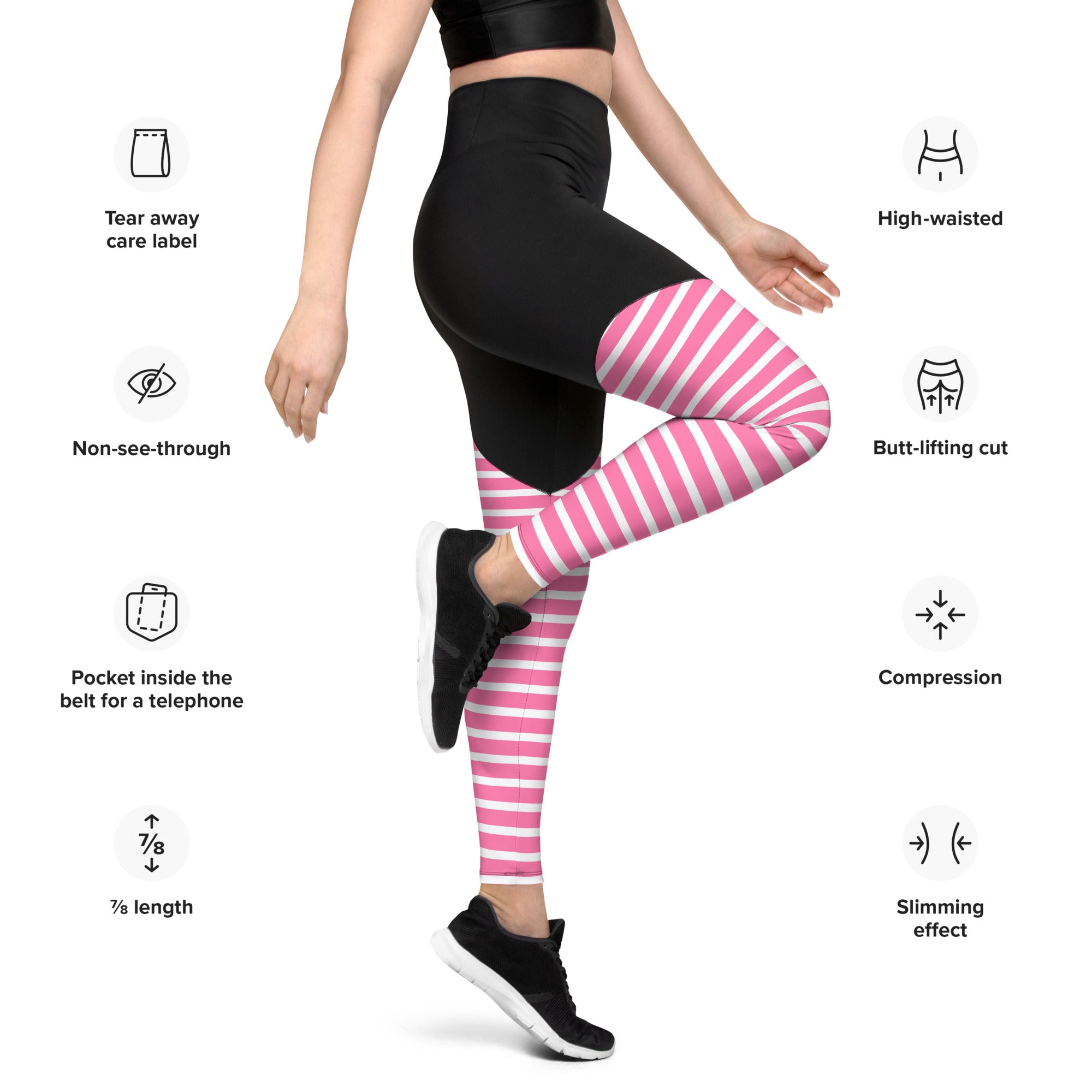 Sports Leggings- Pink Stripes