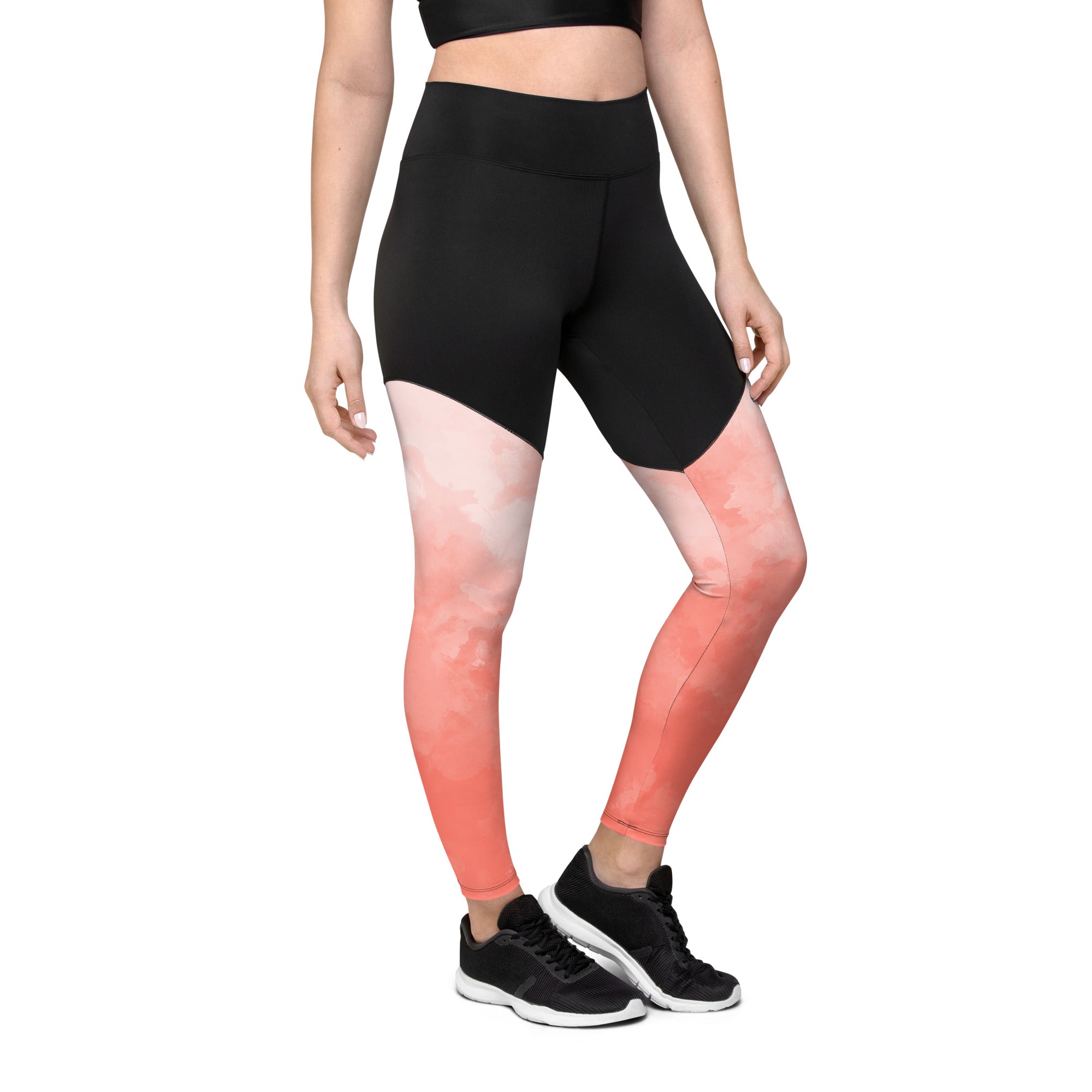 Sports Leggings- Coral Watercolor