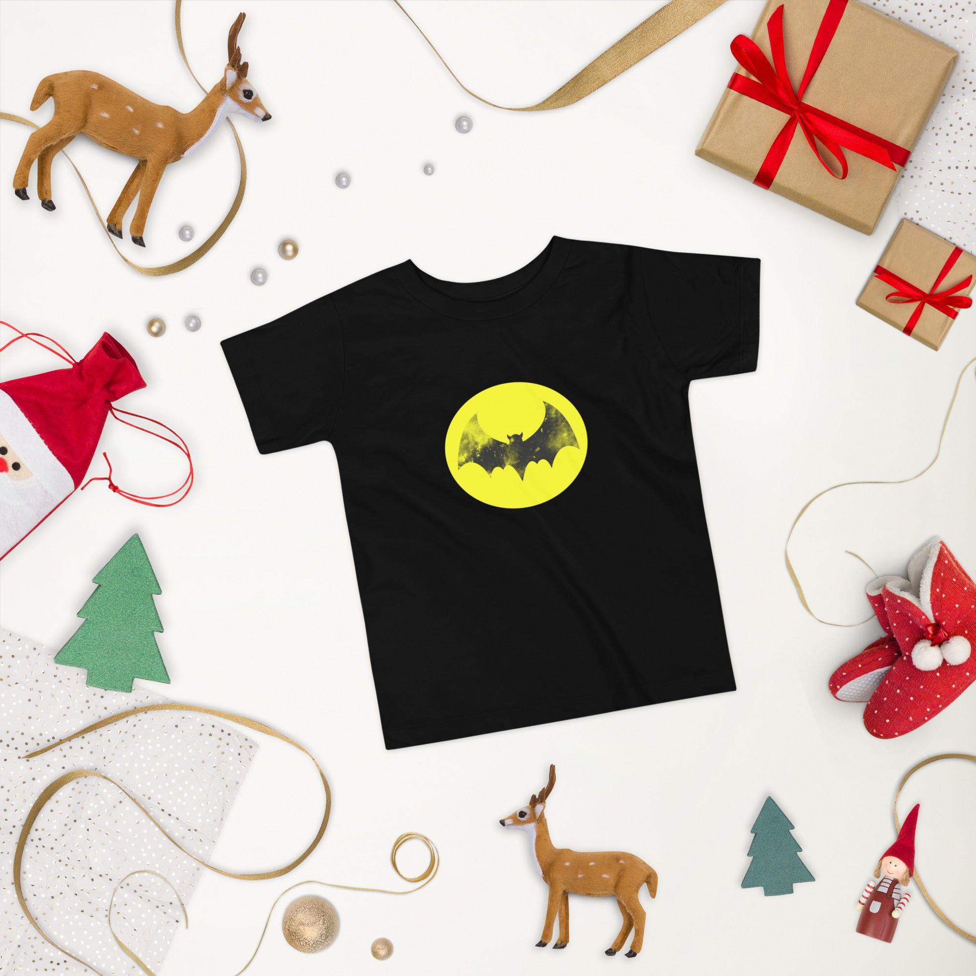 Toddler Short Sleeve Tee-Spooky Bat-Yellow