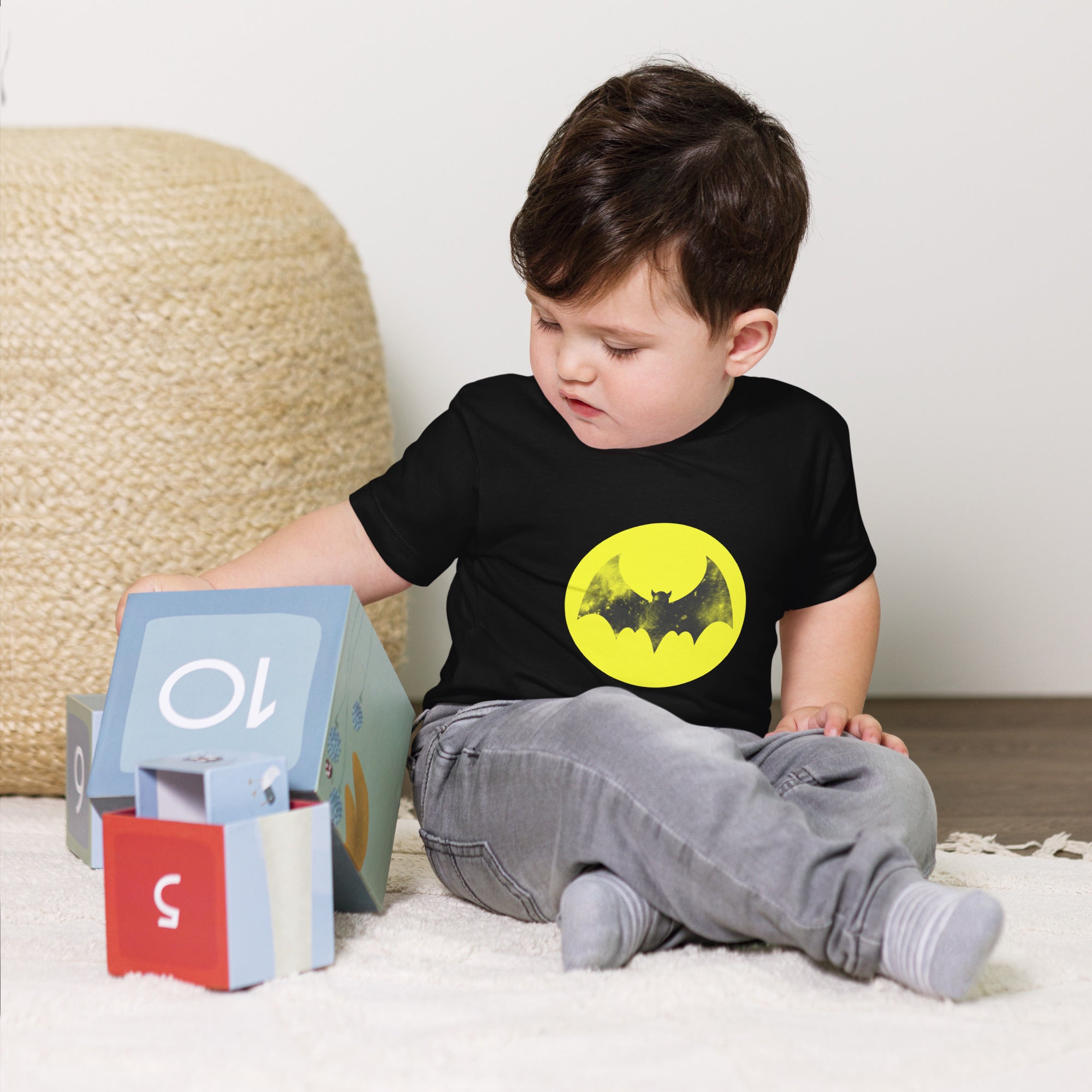 Toddler Short Sleeve Tee-Spooky Bat-Yellow