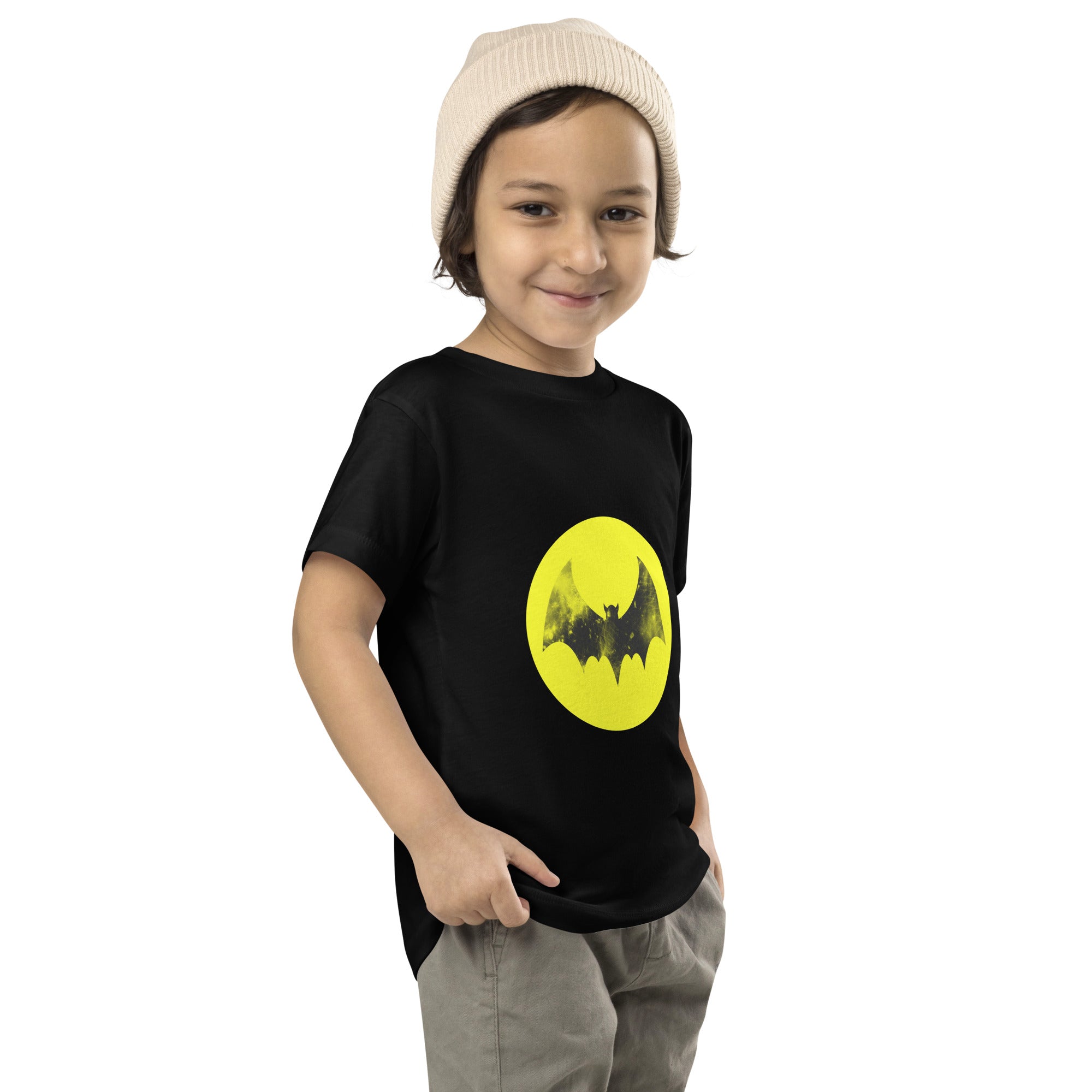 Toddler Short Sleeve Tee-Spooky Bat-Yellow