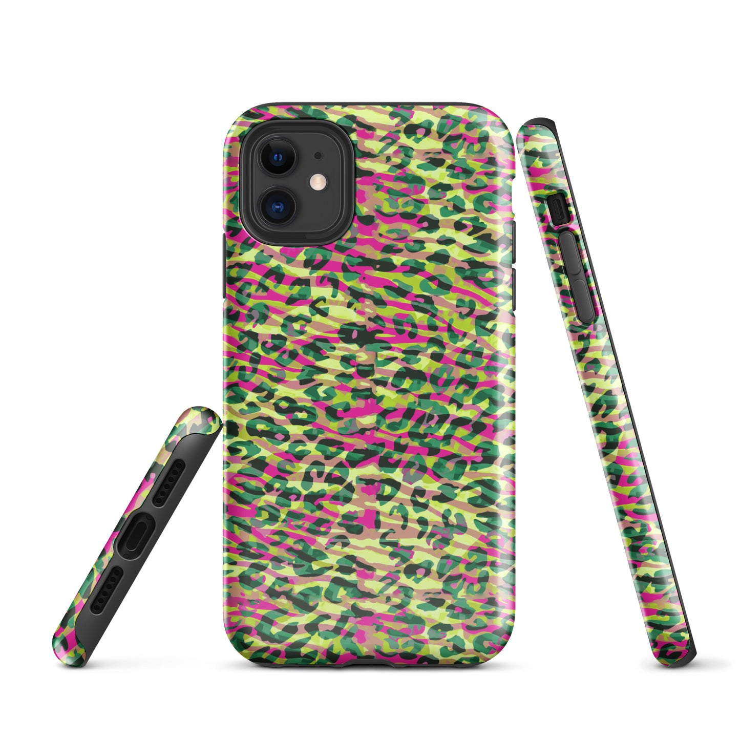 Tough Case for iPhone®-  Zebra and Leopard Print Magenta with Yellow
