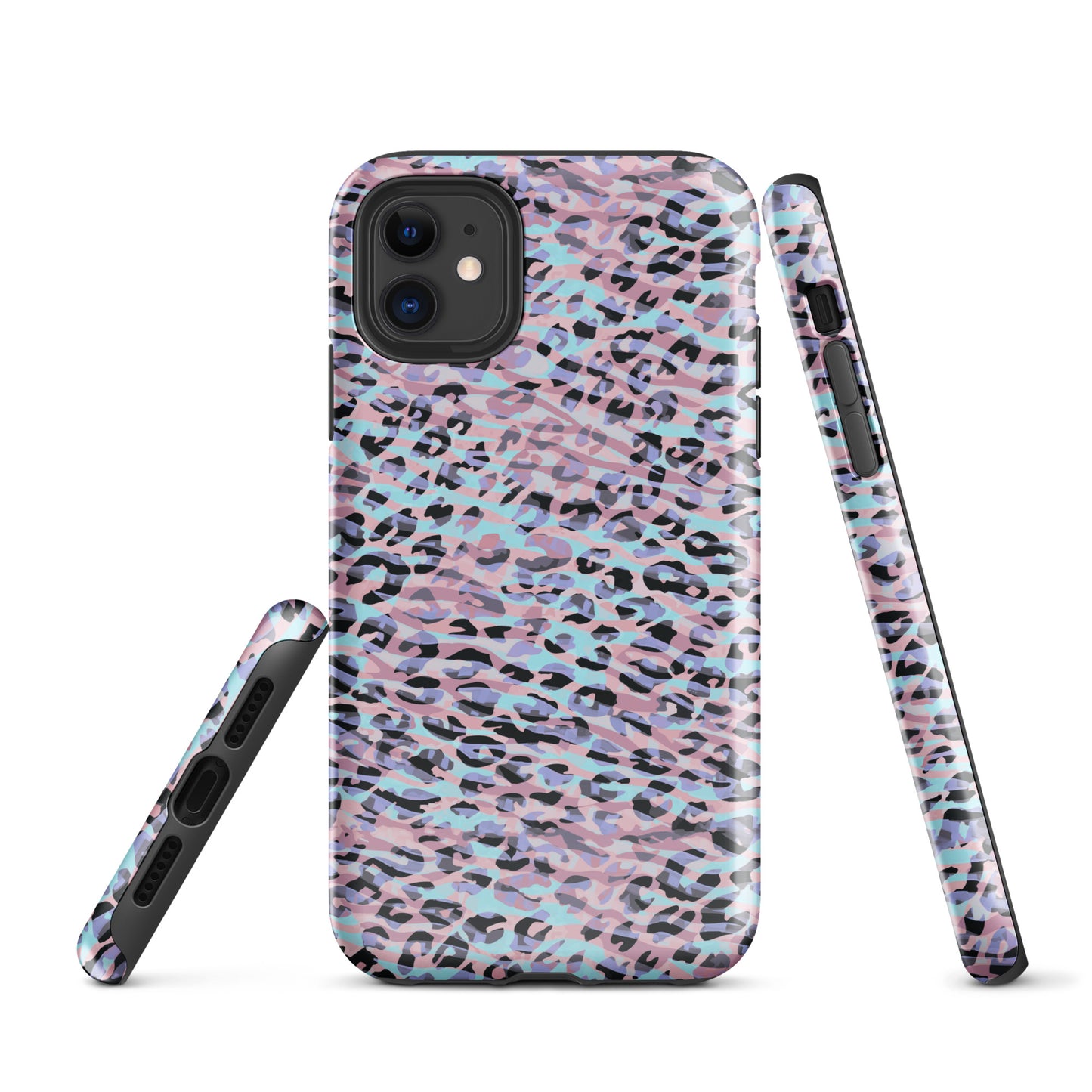 Tough Case for iPhone®- Zebra and Leopard Print Pink with Cyan