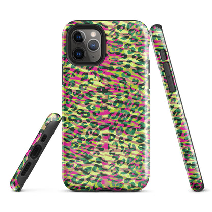 Tough Case for iPhone®-  Zebra and Leopard Print Magenta with Yellow