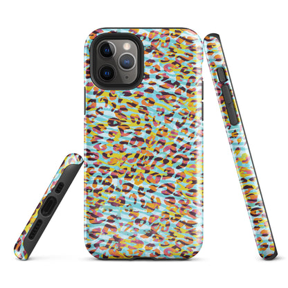 Tough Case for iPhone®- Zebra and Leopard Print Cyan with Yellow