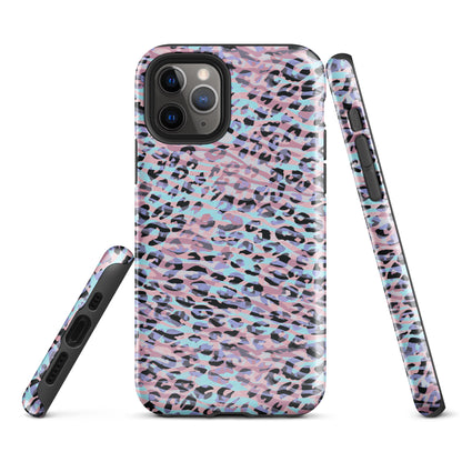 Tough Case for iPhone®- Zebra and Leopard Print Pink with Cyan