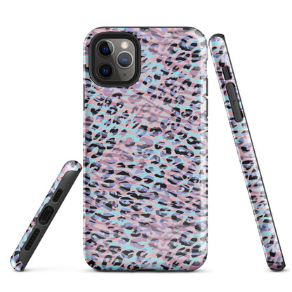 Tough Case for iPhone®- Zebra and Leopard Print Pink with Cyan