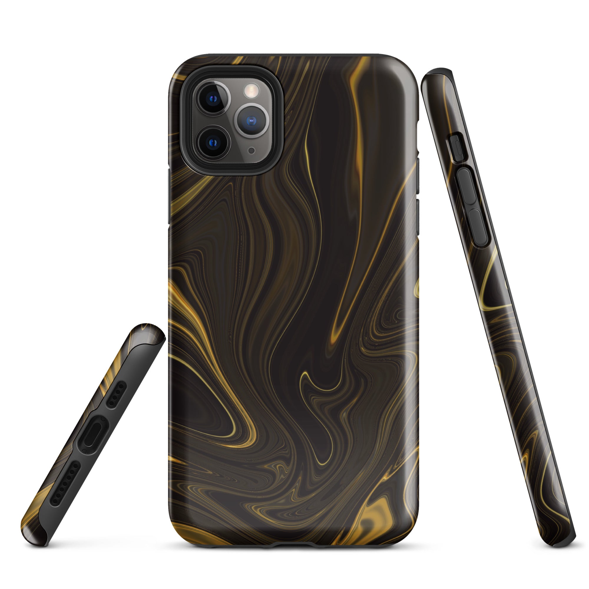 Tough Case for iPhone®- Liquid Gold Marble Black