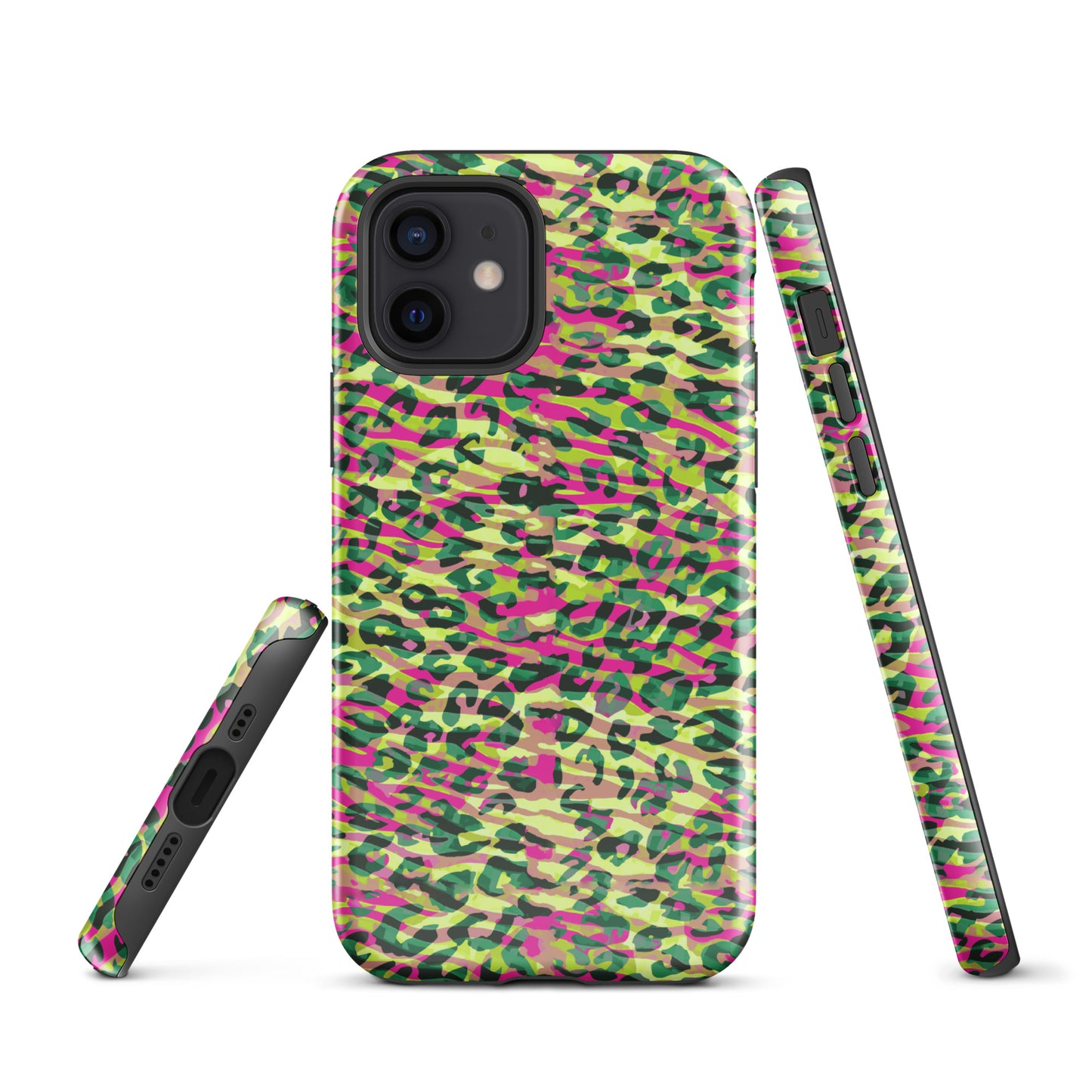 Tough Case for iPhone®-  Zebra and Leopard Print Magenta with Yellow